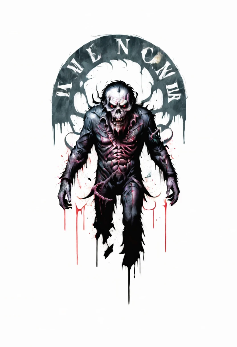 Lovecraftian horror logo design,t shirt design,beefy style,design only,white background,no model,professional,high contrast,high-res,ultra-detailed,vivid colors,metallic accents,sharp focus,edgy,dynamic composition,gritty texture,rough brush strokes,mechanical elements,chrome effect,classic typography,retro style,distressed look,aggressive lines and curves,3D rendering,striking visual impact,dark shadows,strong branding presence,monochromatic palette,industrial aesthetic