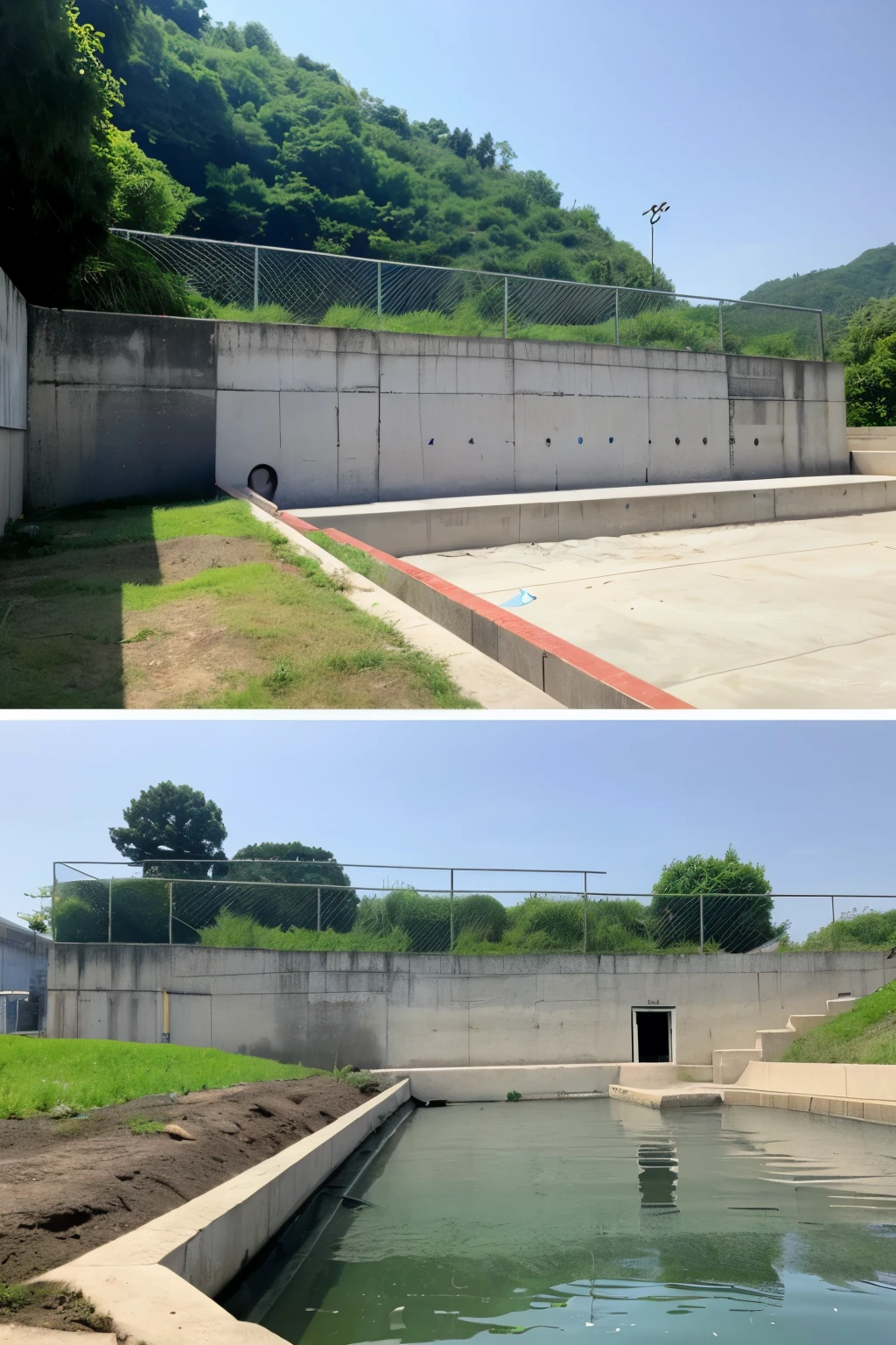 A concrete retaining wall about 2 meters high was built to protect the 10 hectare lake.、I want to create a perspective image of a water treatment plant that supplies drinking water to the local community.。
Water treatment uses RO membranes, etc. to treat drinking water.。