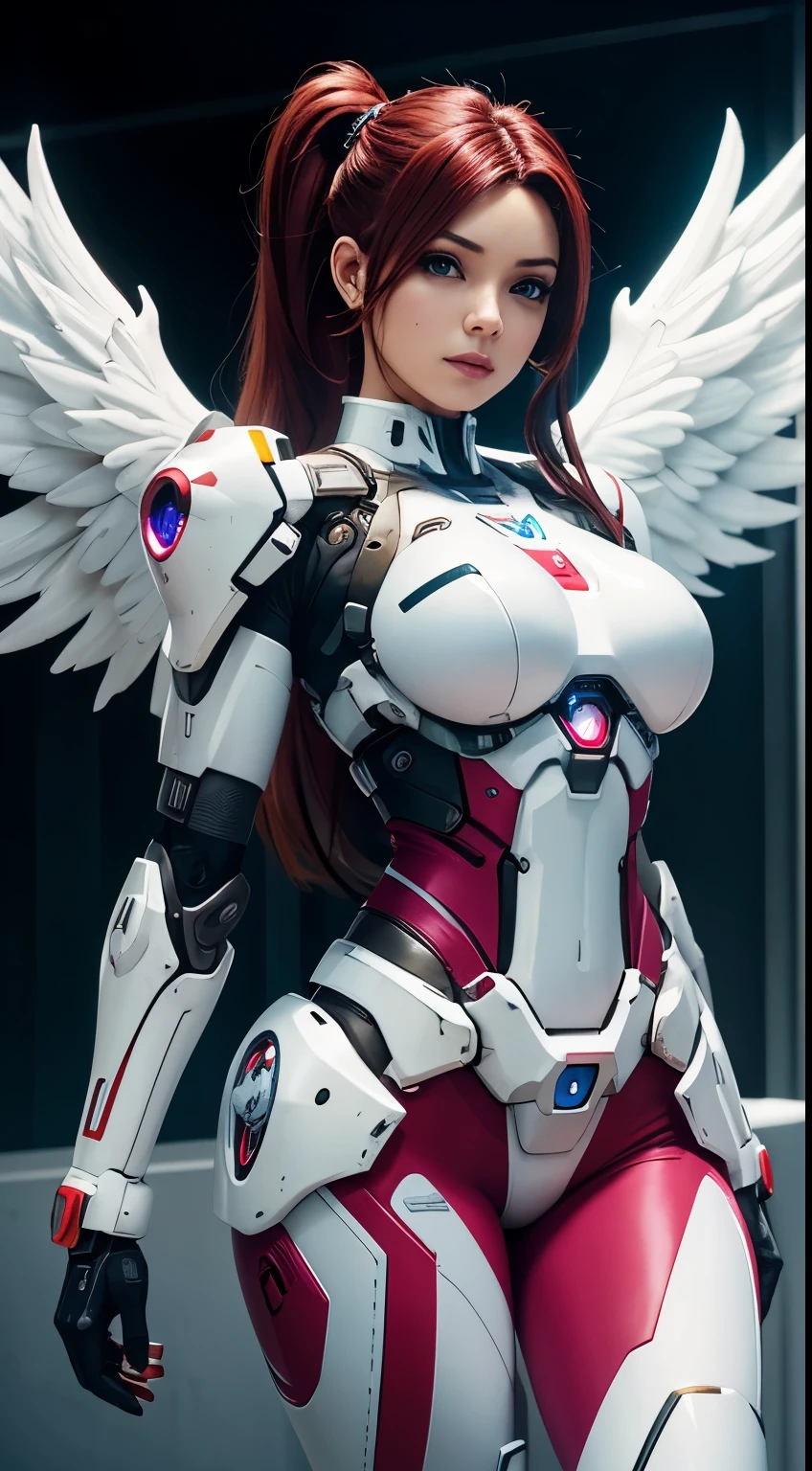 Ultra HD, Retina Screen, Masterpiece, Accurate, Anatomically Correct, Skin Texture:1.5, Very Detailed:1.3, Detailed Face:1.2, High Detail:1.2, High Quality, Best Quality, High Resolution, 8K, Cyberpunk:0.5, Surrealism:0.4, Unbelievably Absurd:0.5, Real:0.88, Fidelity:0.7, Elegance:0.7, Full body:0.4, Ceramic robot:0.08, Robot:0.32, Chip:0.7, Cable:0.65, Lace:0.65, Facial muscles:0.8, Octane rendering:0.45, Mechanical joints:0.35, 1Person, female:1.2, Perfect Body:1.2, Golden Hair:0.6, Chinese Women:0.2, asuka langley sohryu, colorful neon lights, sharp focus, best quality, 4k, highres, (photorealistic:1.37), detailed realistic facial features, fiery red hair, intense blue eyes, determined expression, red pilot mecha-uniform, mecha-plugsuit, futuristic cityscape background, vibrant colors, (hyperrealistic), (illustration), (high resolution), (8K), (extremely detailed), (best illustration), (beautiful detailed eyes), (ultra-detailed), (wallpaper), (high detailed realistic hair), (heterochromic eyes), (detailed eyes), (sparkling eyes), (realistic big breasts:1.5), (long legs), (slender abs), (dynamic pose), (closed tiny mouth:1.3), (nsfw), (concentrated expression)