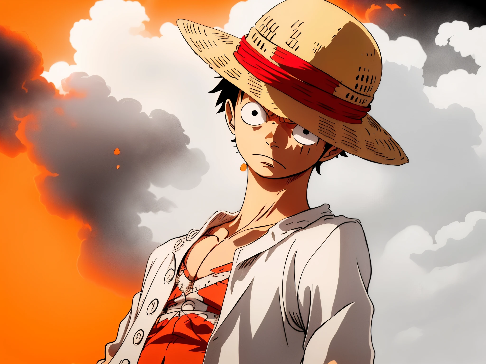 a drawing of a man in a hat and a jacket, portrait of luffy from one piece, luffy (one piece, luffy from one piece, perfect lineart, monkey d luffy, sharp lineart, luffy, monkey d. luffy, from one piece, clean lineart, extremely fine ink lineart, one piece style