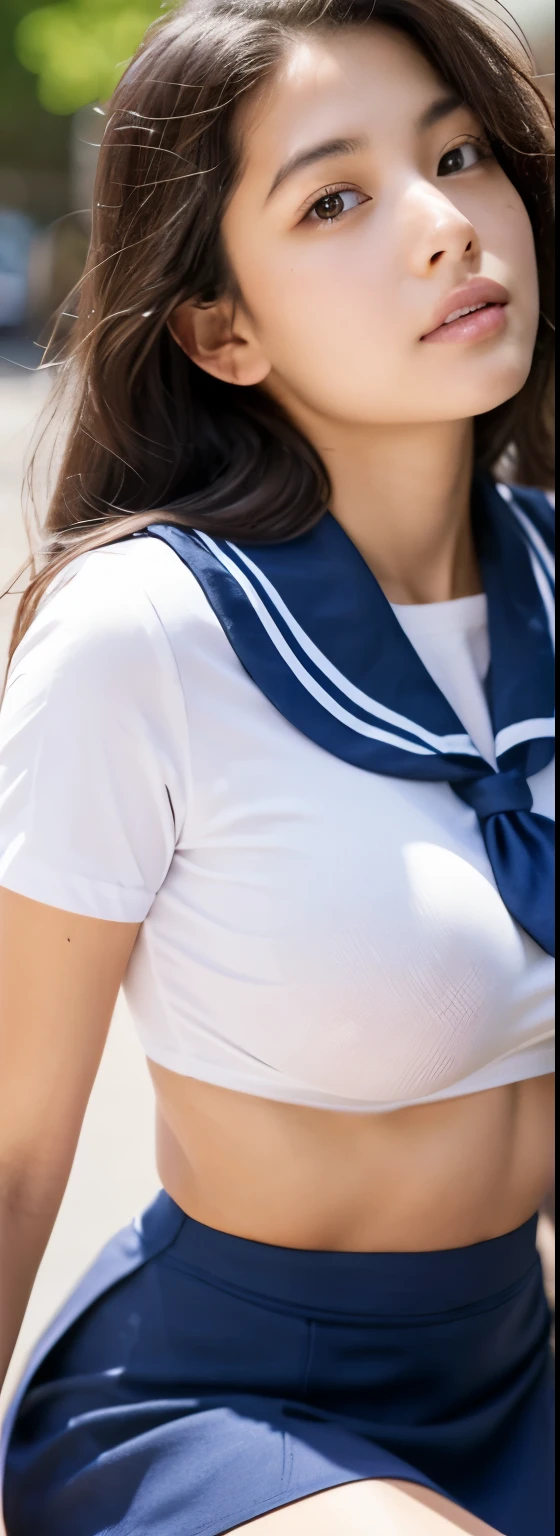 Girl looking up,face perfect,Beautiful face,Faces of young people,coiled hair,Miniskirts,plump tits,defined breasts、big breasts thin waist,long legged,hair tied,thick thight,Fleshy thighs,girl who knows nothing,,Super skirt,busty,female high-school student,Short skirt for uniform,open bra girl,white and soft breasts,unbuttoned girl