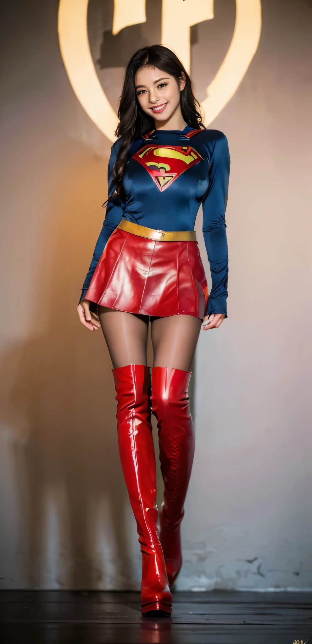 No background、Eyes closed、yawning being。Suffering、Hung、Are sleeping、lying back on、(((Wear black tights on your beautiful legs.)))、(((Grow legs、tall、Legally express the beauty of your smile)))、((((Make the most of the original image)))、(((Supergirl Costume)))、(((beautiful hairl)))、(((Suffering)))、(((Feet must necessarily be worn with black tights)))、(((You need to wear red boots)))、((Top image quality、8K))、((top-quality、8K、​masterpiece:1.3))、(((Keep Background )))、Crisp focus:1.2、Beautiful woman with perfect body shape:1.4、Slender Abs:1.2、a wet body:1.5、Highly detailed facial and skin texture、8K