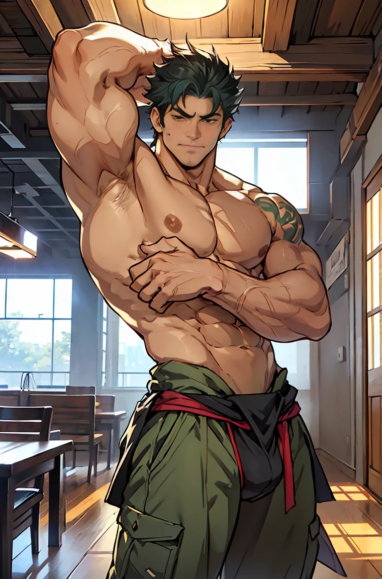 show off thick arms to the audience，Side Body，Sense of evil，Sharp eyes，Upper body clothes，closeup of arms，The protagonist enthusiastically hugged a thinner and shorter peer around his waist. The peer looked full of enjoyment.，There are strange dark green patterns on his shoulders，Shoulders exposed，Stout arms，Shoulders very broad，Muscles protrude a lot，Bulging crotch，Highest image quality，Pessoas do sexo masculino，Child，1 menino，jovem e bonito，Shoun，Cabelo liso curto，Pele escura，Anime peito grande，anime wallpaper，sozinho，Foco Masculino，cuecas，Dilation of the pectoral muscles，capa vermelhirilha saliente，Fundo Urbano，Espalhe as pernas，sexy,(master part, best quality),meias brancas longaotas Red Martin，((Exaggerated bulge of muscles))，The protagonist is very tall and his head almost reaches the ceiling.，The background is in an interior with vintage furniture and vintage wooden floor surrounding，Lush woods outside the window，musclebound and hulking, muscular characters, super buff and cool, tall and muscular, muscular!!, very buff, 2 muscular attractive men, massive muscles, big muscle, Muscular men, Two anime handsome men, muscular!, gigachad muscles, muscular bodies, muscular character，