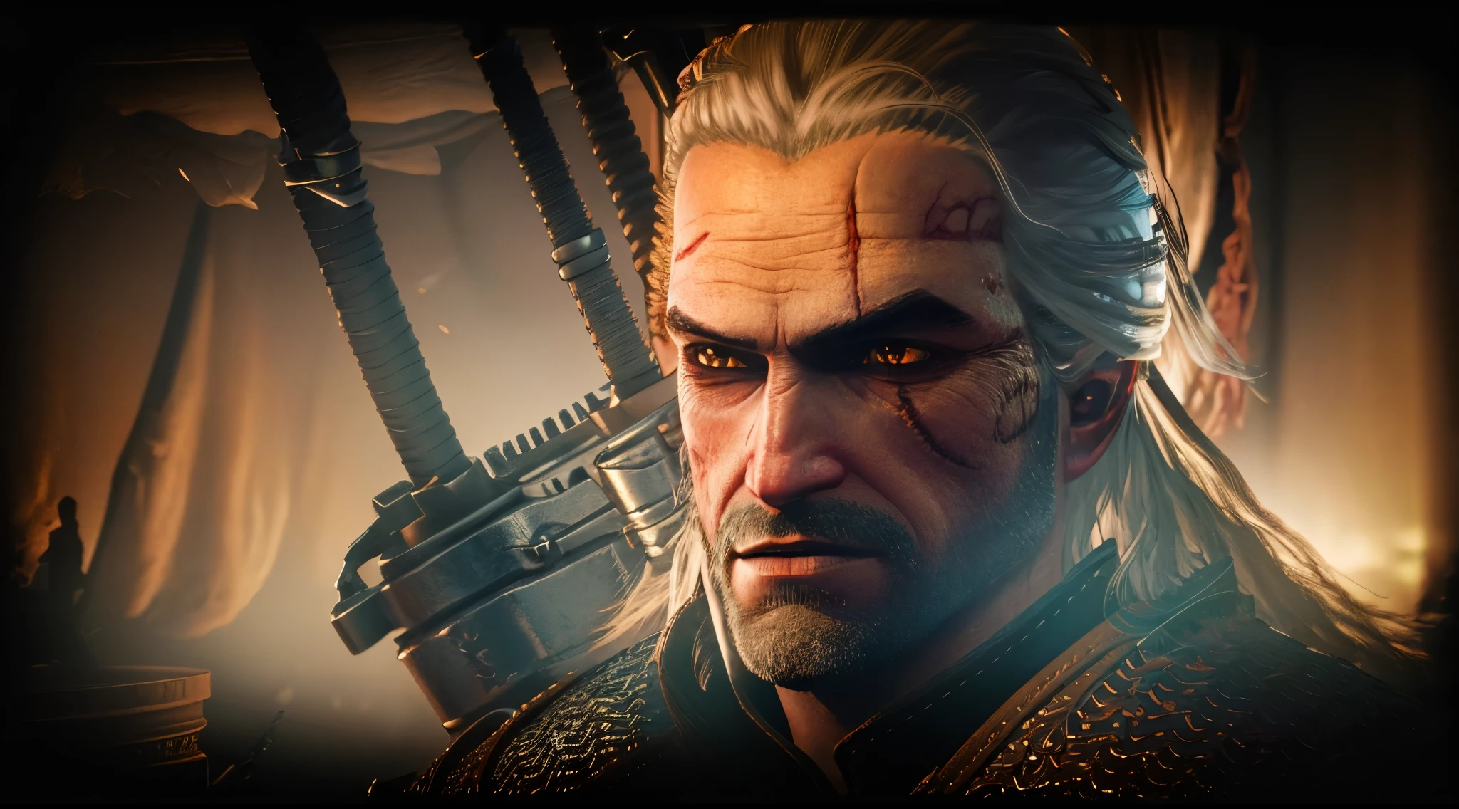 The Witcher Geralt de Rivia ,35mm lens, photography, ultra details, precise texture details HDR, UHD,16K,