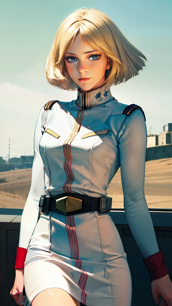 1girl in, sayla mass, Elegant, masutepiece, Convoluted, Realistic, Best Quality, absurderes, high face detail, Perfect eyes, 18 years old, Cowboy Shot, Illustration, Vibrant colors, White uniform, Skirt