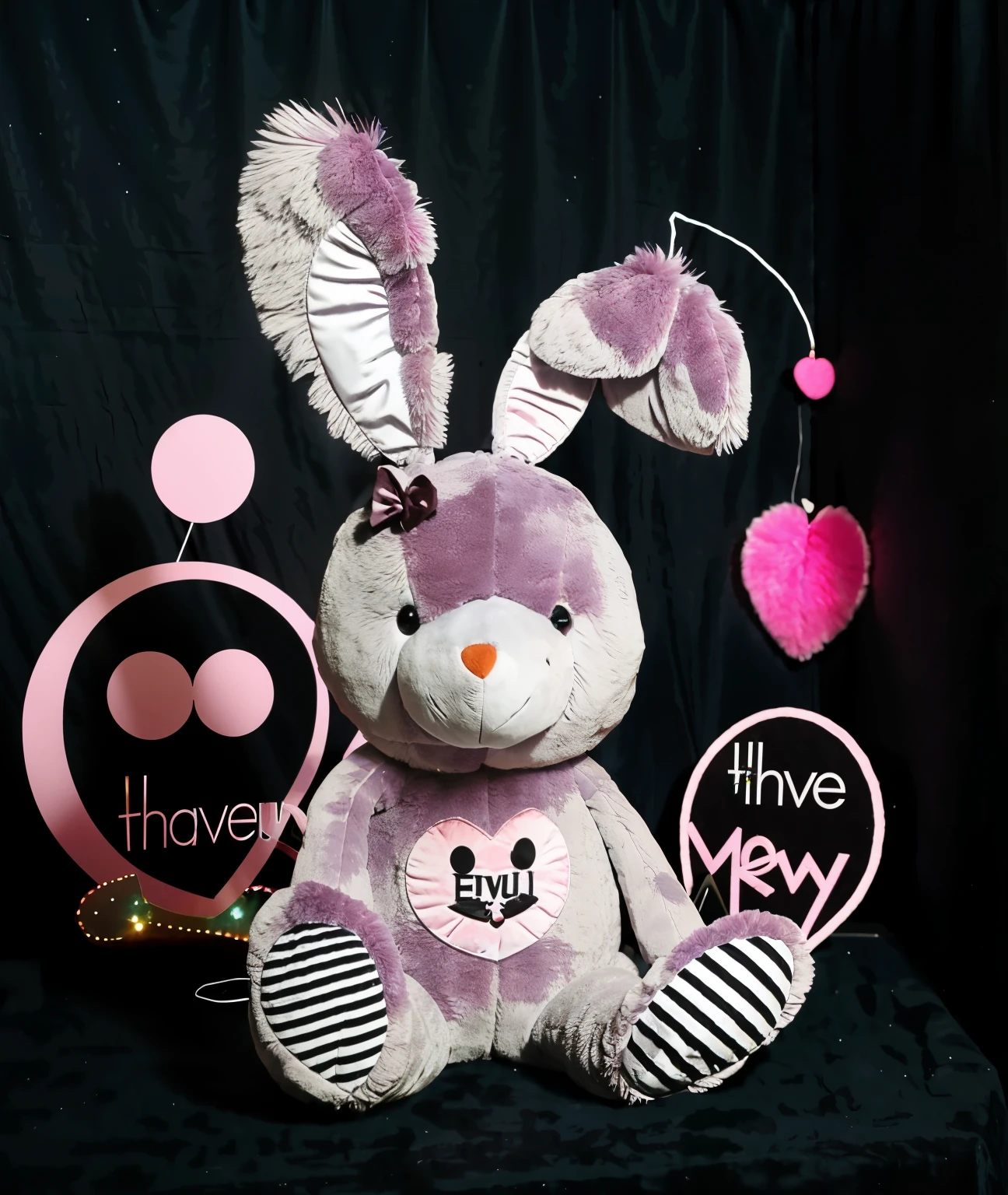 有一个 edgBunny plushies，There is a pink heart on it, cute Devil Plush edgBunny girl, edgBunnypunk, electric rabbit, edgBunny has pink fur, Cute anthropomorphic edgBunny,  edgBunny, edgBunny_edgBunny, the rabble_peculiarity, edgBunny has pink fur, edgBunny, plushies photography, plushies, plush one, Devil Plush
