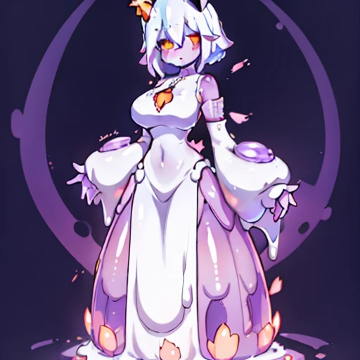 Slime Girl, Anime, Big horns, High quality, stature, big breast background, White background, closed Dress, Closed Mount, closed chest, parasite, multicolored hair, alien parasite, crystal horn, ,Shining, Cute ,Holding,Suit,Dress, huge doe、Dragon's horn,Solo,fox body under human body, Full body, inflation, hit the body, Milking,Pedras preciosas, Gen, human girl（short-hair、absorbed into the body、ahe face）