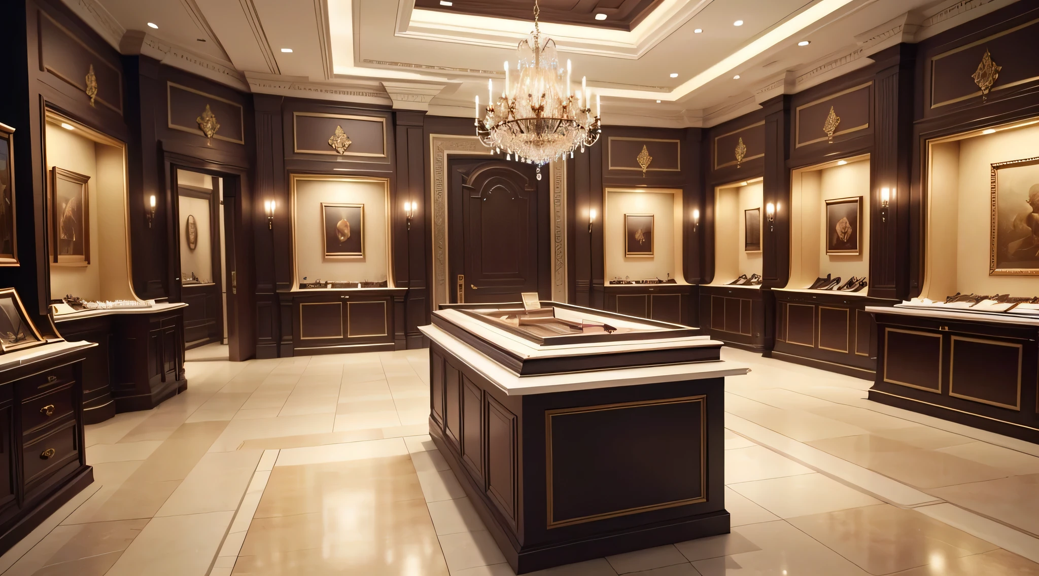 Luxury jewelry store interior scene,empty,Two-dimensional animation