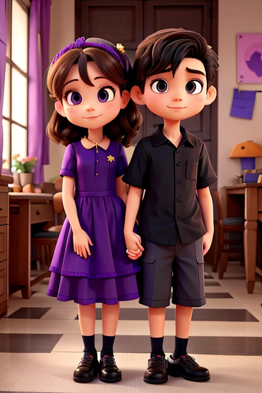 Lovely cuple.boy in black shirt. Girl in purple dress .