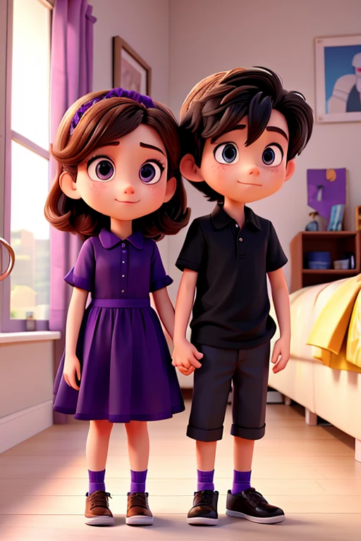 Lovely cuple.boy in black shirt. Girl in purple dress .