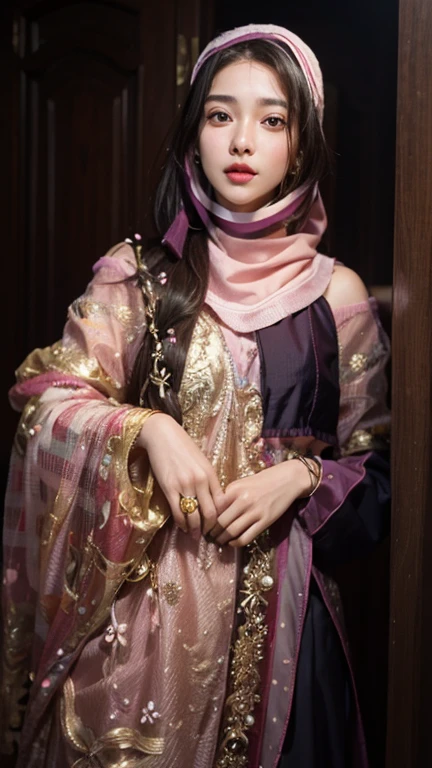 Fashion trendy beautiful and charming girl, gentle and charming pakistani beautiful girl , charming oval face, double eyelids, smart peach blossom eyes, pink lips, small nose,  focus on the face, close-up of the face, Ultra-high-definition, super-detailed, the white off-the-shoulder , fresh and impressive,looking on camera