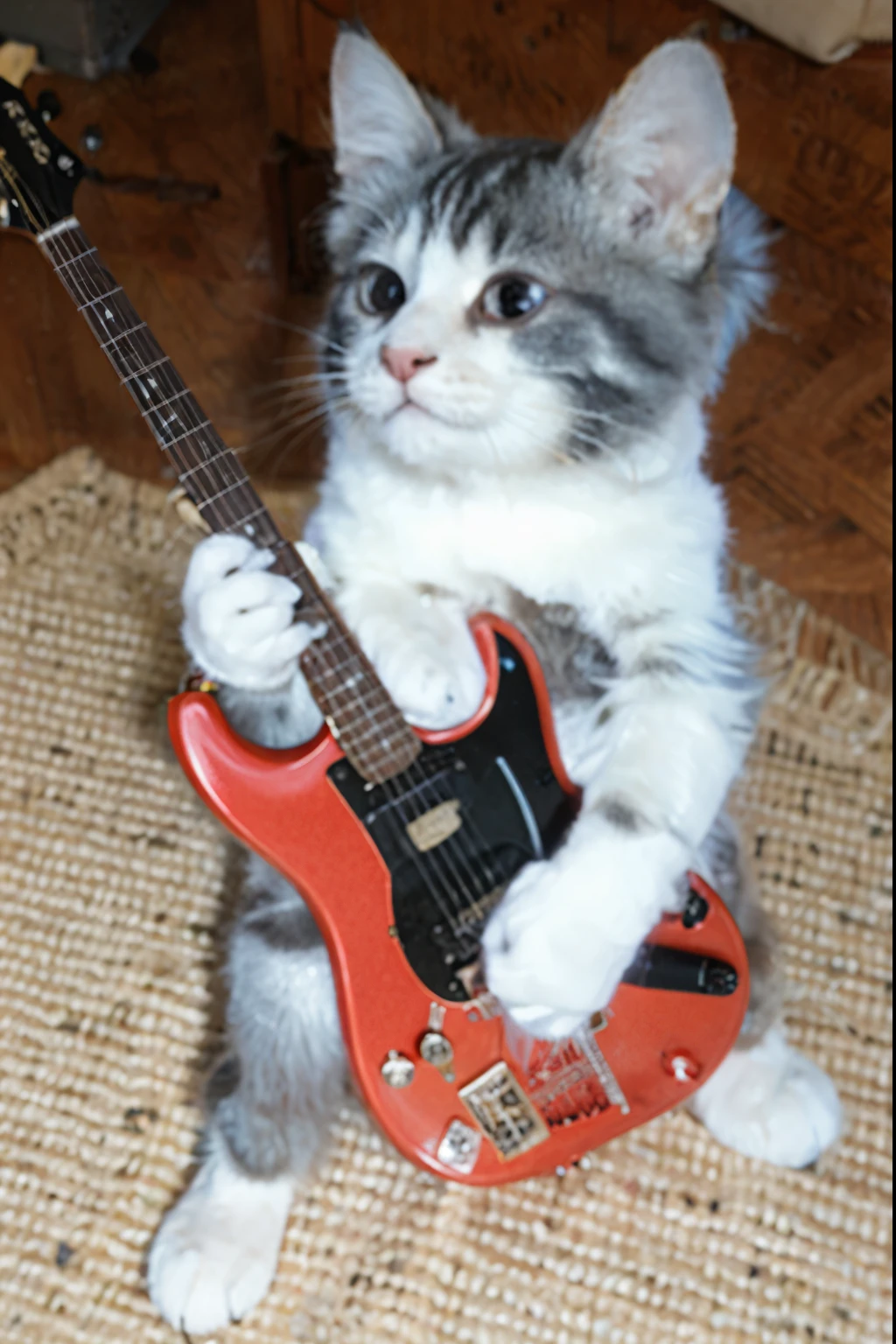 pussycat，guitar，cyber punk perssonage，sci-fy，guitar手，spaceship，masks，droid