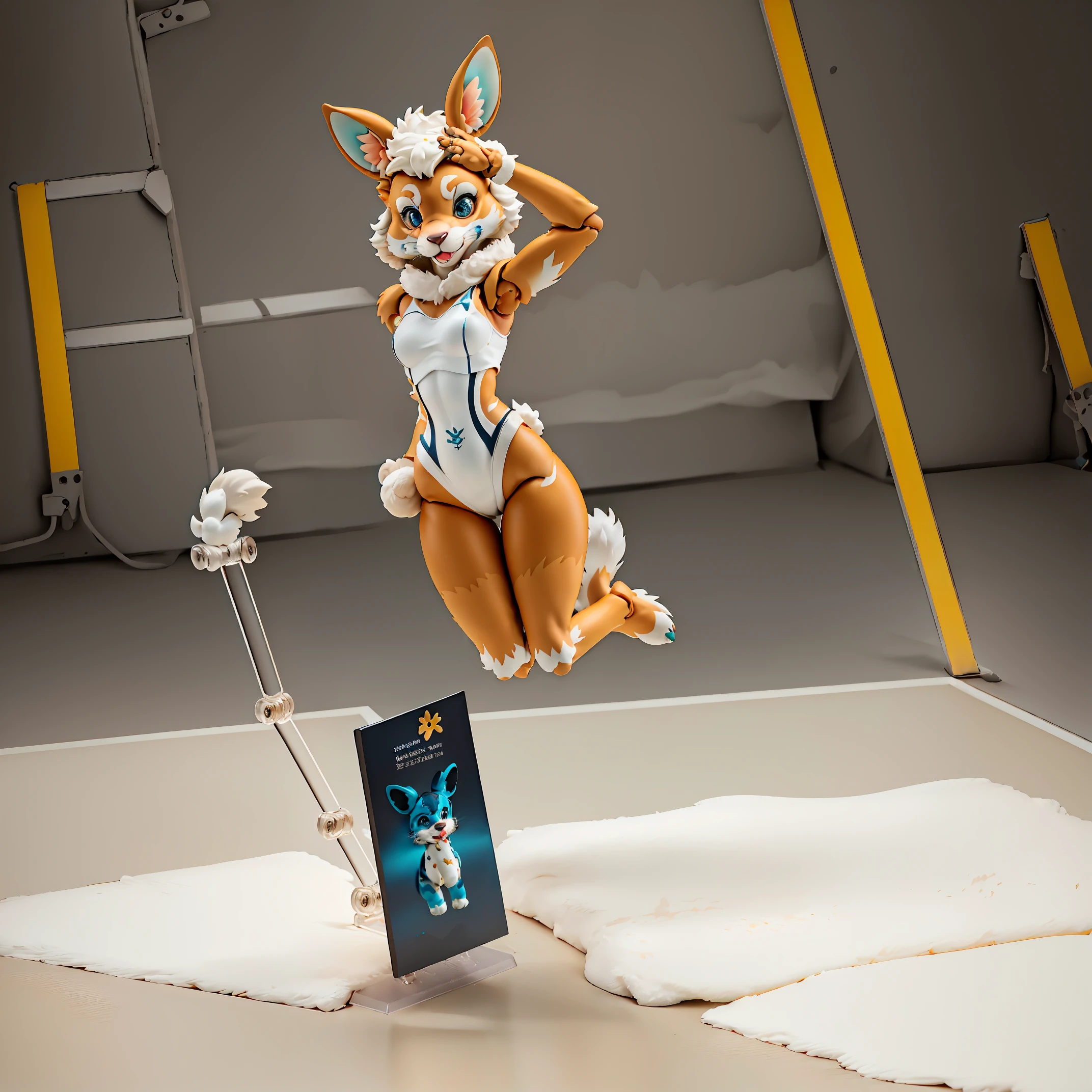 (highest quality)angelic cute 1girl, solo, audition floor, dancing(Highly Detailed Beautiful Face and Eyes) absurdres, Perfect Anatomy ((furry girl leotards))(((furry)))(furry anthro:1.7)((rabbit Facial Features, rabbit Body Features))((rabbit Muzzle, Highly Detailed Body Fur))Full Body (((jumping))), figma,