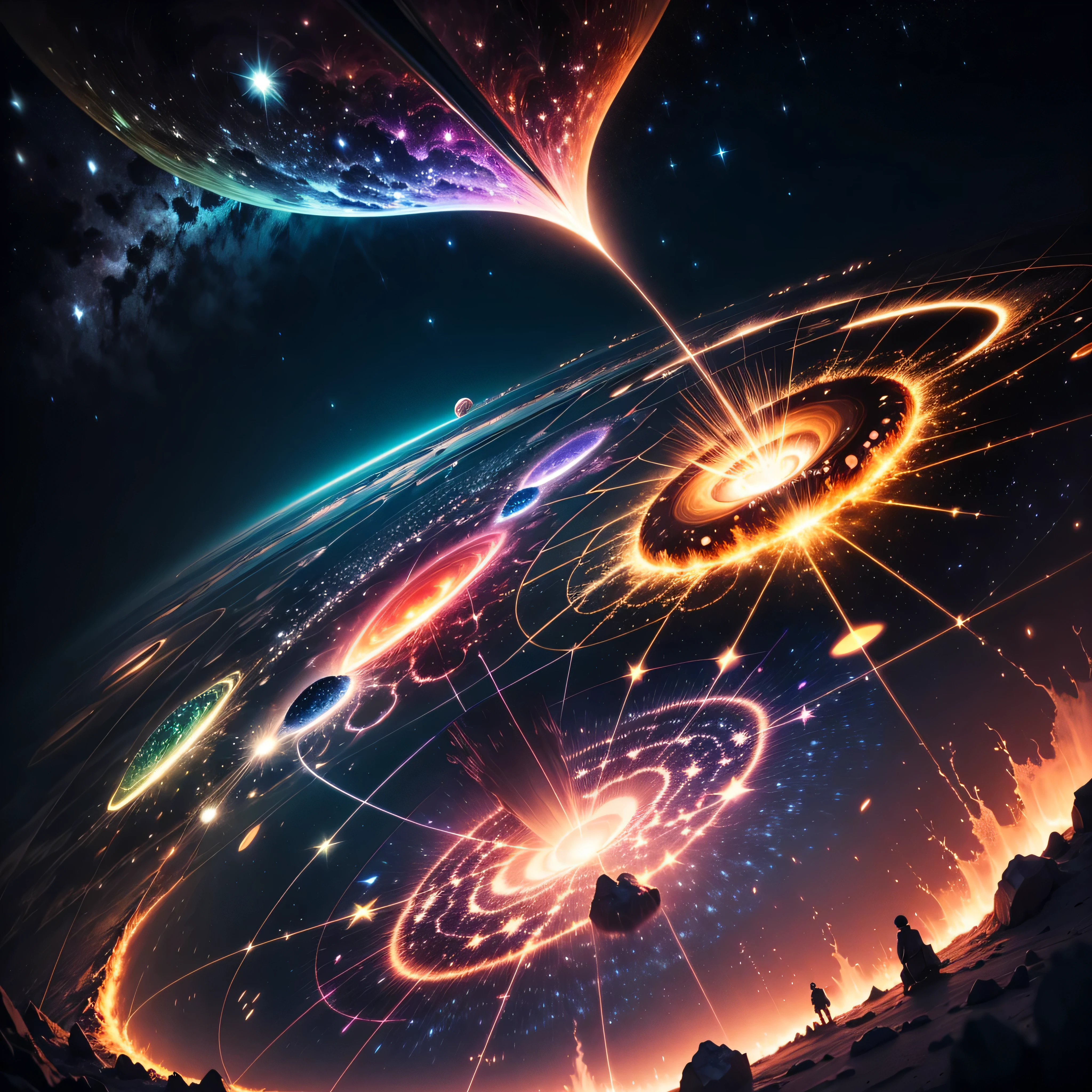Astronaut:1.4 New Chat 2023-12-22 00:22:57 From the atom to the galaxy 2023-12-22 00:23:59 The universe is made up of a huge variety of objects, from the smallest atom to the largest galaxies. Atoms are the basic units of matter. They are composed of a central nucleus, which contains protons and neutrons, surrounded by electrons orbiting around it. Atoms combine to form molecules and compounds, which are the basis of chemistry and life. The molecules, in turn, combine to form cells, which are the basic units of life. Cells organize themselves into tissues, organs, and systems, forming the human body and that of other animals and plants. In addition, there are other subatomic particles, such as quarks and leptons, that are studied in particle physics. As we move away from the subatomic world, we encounter the planets and stars. Our solar is made up of the Sun, planets, asteroids, comets, and other objects. Stars, in turn, cluster into galaxies, which are huge structures containing billions of stars, as well as nebulae, star clusters, and black holes. The entire universe is filled with galaxies that cluster into superclusters and form a vast cosmic web. And there's still so much more to discover and explore beyond what we know to date masterpiece meticulously intricate ultra_high-details extreme improved ultra_high-quality ultra_high-res ultra_photo-realistic optimal ultra_sharpness perfection accurate volumetric Lightning contrast global illumination cgi vfx sfx reflex Octane_rendered ultra_high-def UHD XT3 DSLR HDR romm rgb pbr 3dcg fxaa blu-ray vivid colors-coded anti-aliasing fkaa txaa rtx ssao opengl-shaders glsl-shaders post-processing post-production cell-shading tone-mapping ❤luminescence Heart glow hearth Crystalline earth radiant varies multi etc. --v 5.2 --s 1000 --c 20 --q 20