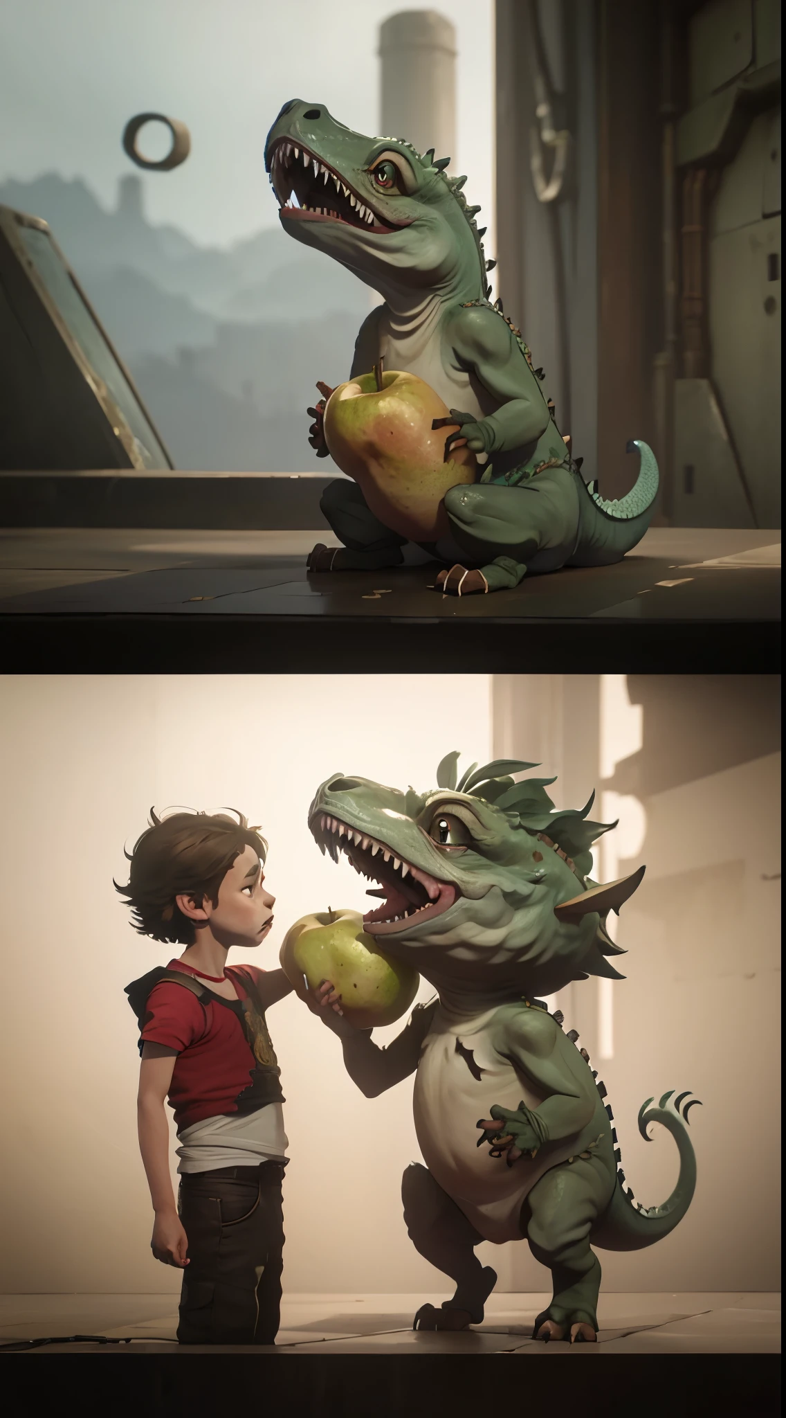 The boy slaughters the dragon