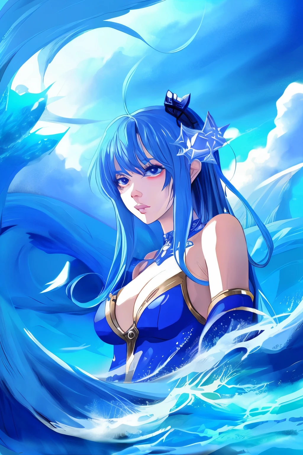 blue anime woman fantasy sea
