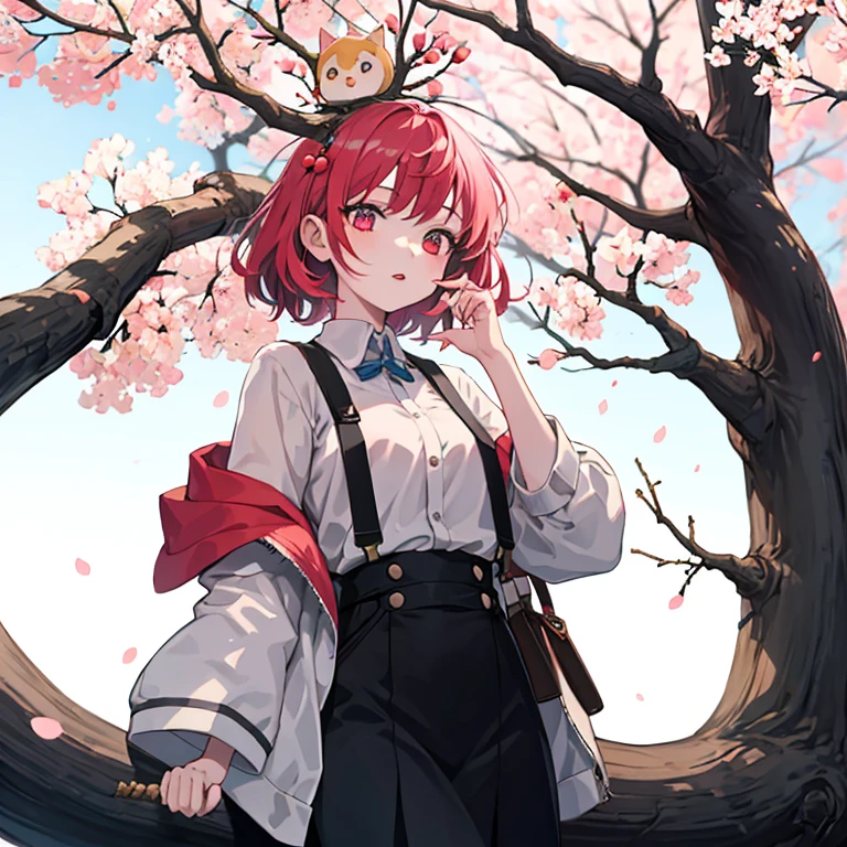 The cherry tree,1girl in,tree branch on head,Wooden hand,branch,fractral