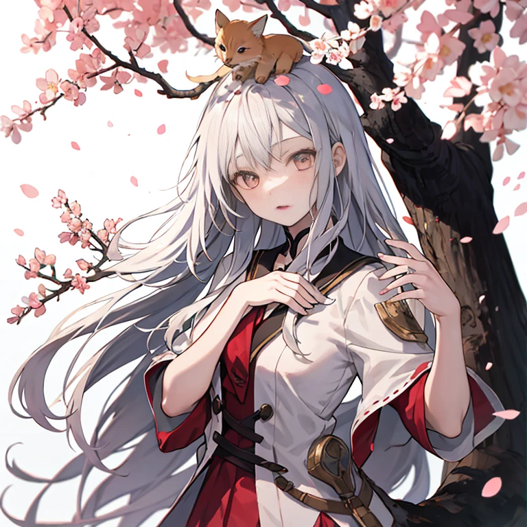 The cherry tree,1girl in,tree branch on head,Wooden hand,branch,fractral