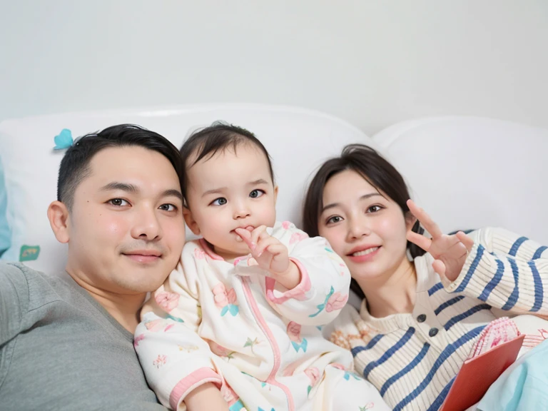Two adults and a baby are sitting on the bed, husband wife and , happy famiglia, portrait of famiglia of three, famiglia, famiglia摄影肖像, 使用尼康 d750 拍摄的photore, 使用尼康 d 7 5 0 拍摄的photore, high quality upload, Shot with Canon eos 5d mark IV, 人像photore, portraitures, photore, famiglia photography
