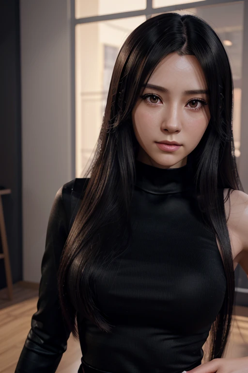 Anime girl with long hair black top holding a skull, realistic anime 3D style, 3D anime realistic, photorealistic anime, photorealistic anime girl render, Sleek anime CG art, anime styled 3d, realistic anime style, anime style realism, anime style. 8 k, Realistic teen anime girl, render of a cute 3D anime girl
