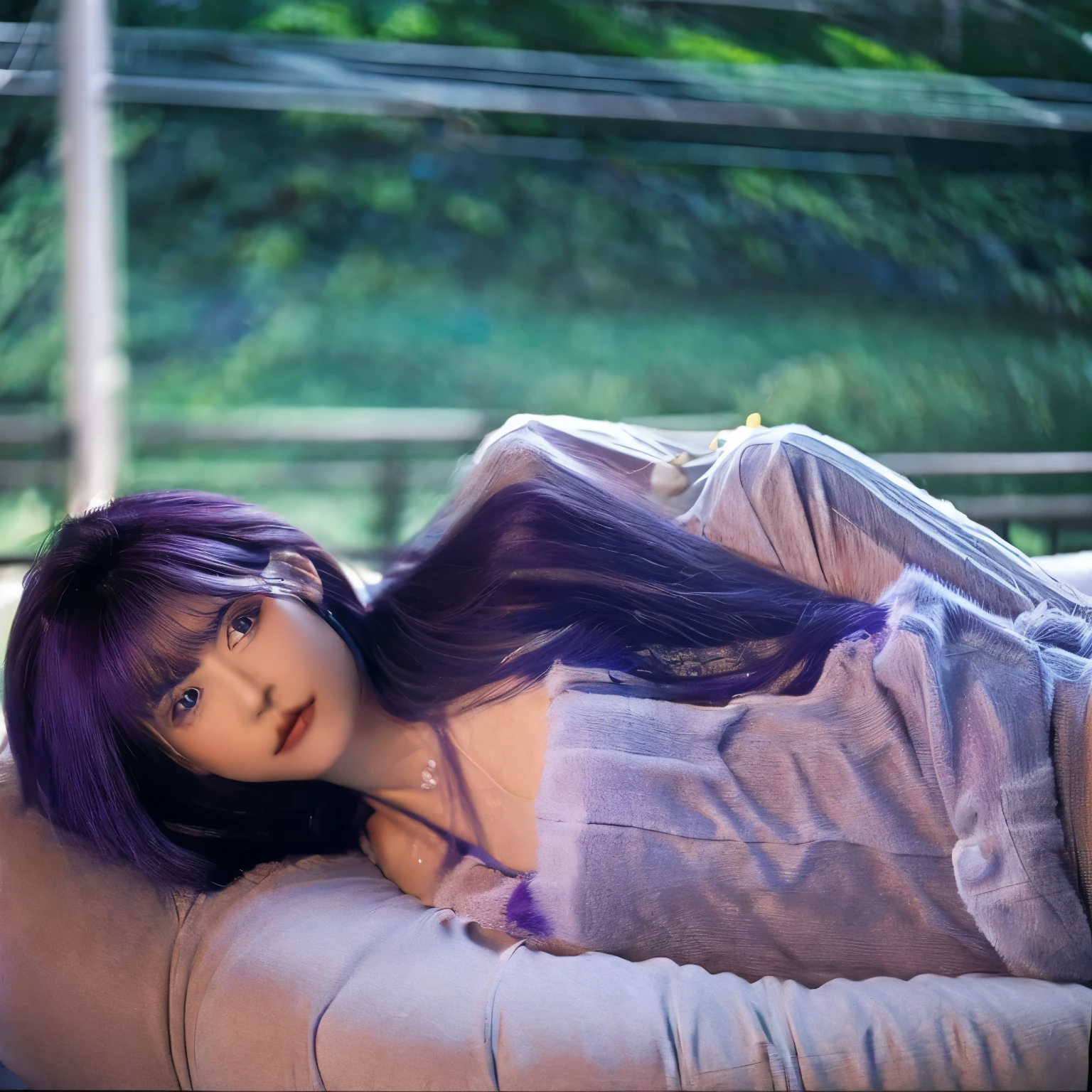 beautiful girl with dark purple hair, blue eyes and straight hair Like princess Aurora