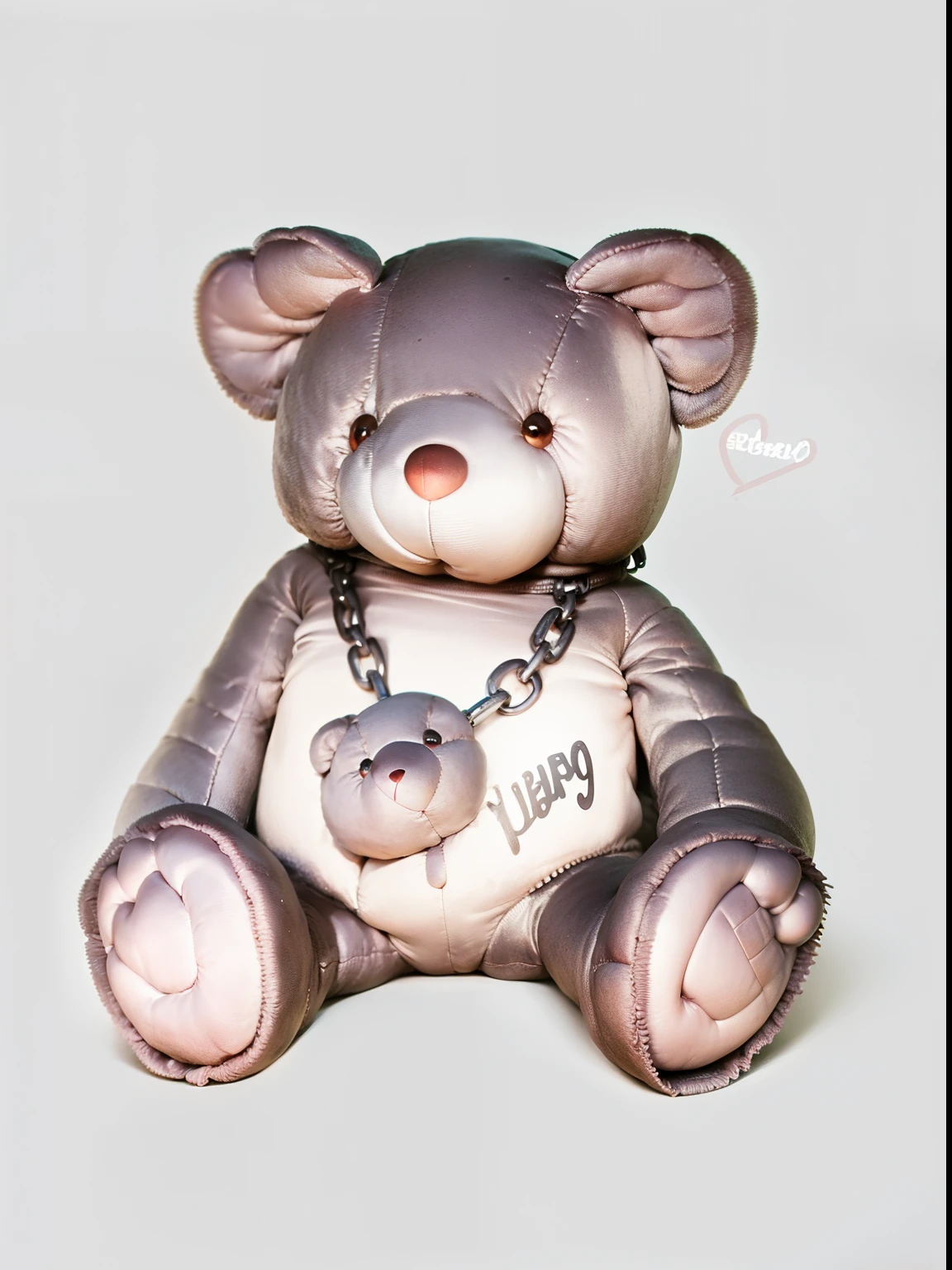 there is a pink teddy bjørn with a chain around its neck, teddy bjørn, teddy fresh, Bars, bjørns, little peek, Cookie, pink iconic character, bjørnbrick, sad, dreads 👿, Heavy heart, gummy bjørn, (Pink color), half bjørn, the teddy bjørn is holding a gun, sullen, angry bjørn, bjørn, cute artwork
