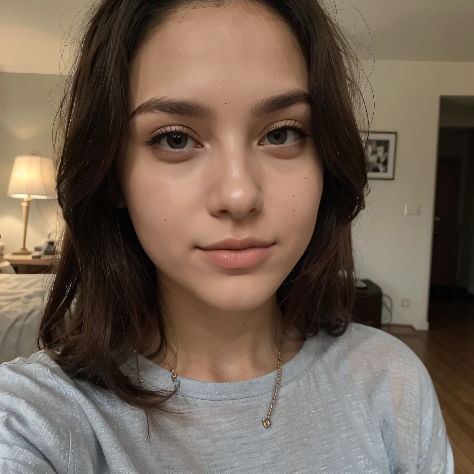 Masutepiece、highest qualityr、high resolusion、Eleonora Pavinato, 23 years old, Younger headshot, looking cute, cute pose, Beautiful busty girl, Black long hair, cute pose for viewer, wearing casual clothing