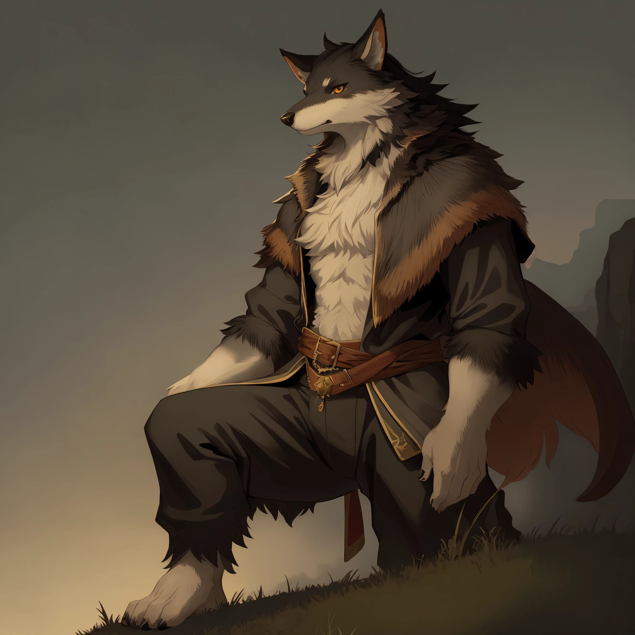 top quality, best quality, High-quality illustrations by Rembrandt, masterpiece, depth of field(highly detailed beautiful face and eyes)absurdres, perfect anatomy, Werewolf, howling, red full moon, on cliff, fog(kemono, super handsome boy, solo focus, muscle, hero pose)(furry anthro)full body, wide shot,