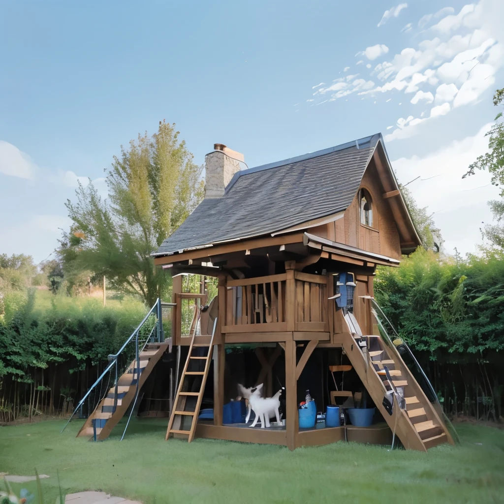 Design a cat climbing frame,In line with European and American style,Mainly dark colors。
