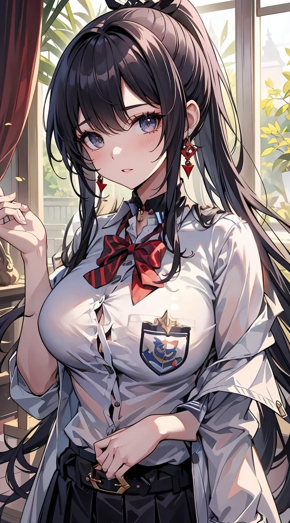 absurdres, (masterpiece, best quality), (ultra-detailed), extremely detailed,super high resolution, (Top Quality photorealistic Illustration), (Super Definition), (best quality,masterpiece:1.0),(cute illustration:1.3), (high Saturation:1.2), highres, ultra-detailed, 32k,8k resolution, intricate details, cinematic scene, detailed background, detailed background,
BREAK
(show off nipples:1.6),detailed beautiful face and eyes, very detailed background, (an extremely delicate and beautiful), (nice hands, perfect hands), (appropriate posture), (appropriate configuration), ideal ratio body proportions,
BREAK
(show off nipples:1.6),(dynamic angle:1.6), (close to viewer:1.6),from below, depth background, in the beautiful campus, infront of school, rim light, sunlight, beautiful lighting, strong light, widely,
(standing:1.3), ((looking up at viewer)), ((looking up)),
BREAK
((1girl, solo), suzune horikita, long hair, black hair, (red eyes:1.3), hair ribbon, braid, very cute and beautiful girl,(highly detailed beautiful face),(twinkle smile), (full-face blush), (shy),open mouth, BREAK(show off nipples:1.6), (exposing bare breasts:1.3), (exposed chest:1.3), (no bra:1.3), (open shirt:1.6), (exact number of nipples:1.6), nsfw,
BREAK
belly button, bow, , jacket, bowtie, blue bowtie, blazer, (red blazer:1.5), skirt, white very short miniskirt, loafers,