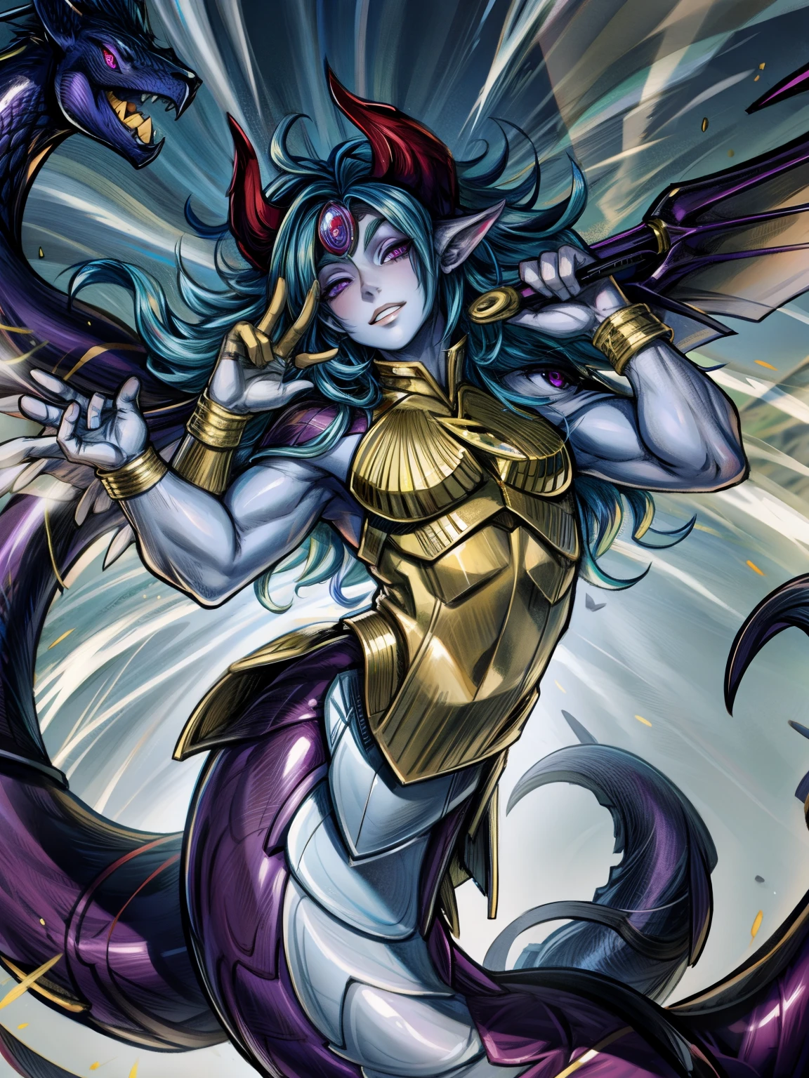 (hyper extreme detailed),(masterpeace),(hyper extreme),(photorealistic),CG,llustration,novel illustration,Knightmare_Incarnation_Idlee as a Bishounen ,purple eyes,flying outdoor,open eye, Male body:1.4, ((Femboy)) lamia, Chimera