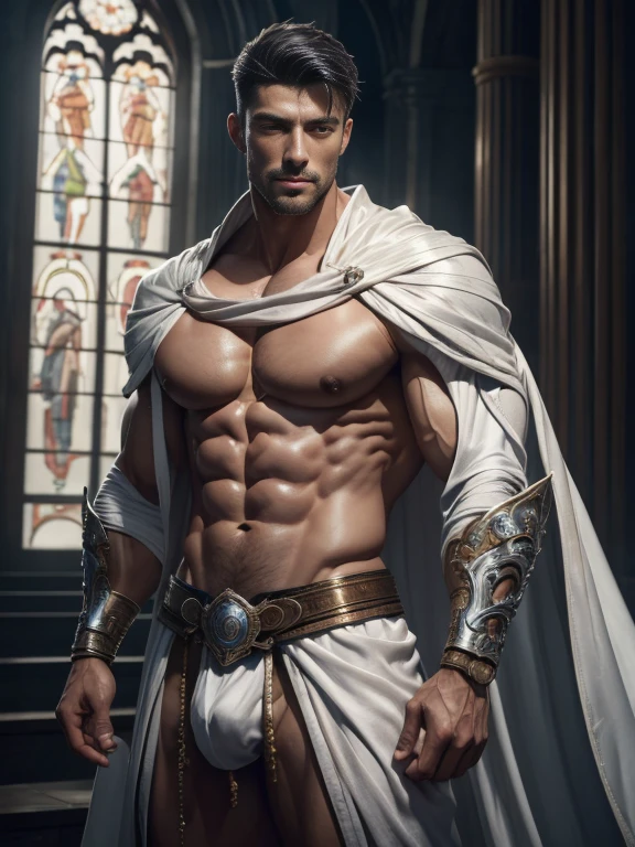 European males，35yo，Tall guy，Handsome guy with plump chest muscles，largeeyes，Sexy and charming expression，melancholy bright eyes，masseter membrane、well built、put on eyes、(eBlue eyes)，gay twinks、scantily clad、Brush cut！Nod and pull your head five times！！outdoor sports board！(高the detail8k)Dark skin！raise your eyes！open your eyes！ ((realistically)), Sexy white silk fabric！Raised sexy！[Dressed in white silk flowing fabric worn by sexy Romans！The cathedral has stained glass]! !!!dermis, [ 短发the detail, Shaved on both sides, silvery white ]!! ultra - detailed, Best quality at best, Strong light illumination, Focus sharp, theater audience, The upward lens is closer to the body, (( Lean Body Fat 15%，短发the detail！ shave the sides short, silver whey health, My chest is hairy, bodyhair, , 露出shaggy的腋窝, shaggy的腿, silber hair,)), Full body lesbian, musculousgigachad, Super buff and cool, aged 40, shaggy, a screenshot by Adam Dario Keel, reddit, Photographic realism, , Bigchest, Upper part of the body, Fluffy, Muscle tissue, attractive male, shaggy的身体, gigachad, Hideo Minaba, Chad handsome charming male，side ，Inspired by the realistic photos of Ludovit Fula, placed in a, sweaty abs, Well-defined abs, attractive body, flowers growing out of his body, [ silber hair ]!!, muscle men, tear drop, There are abs, muscle men纠缠在一起, six-pack, [ defined abs ]!!, sexy muscular body, musculous躯干,Strong masculine characteristics,35yo， masculine pose, David Gandhi, 35yo, male model, attractive male，Side Body("！, large bulge ":1.2),(dynamicposes:1.1), 大腿的tmasterpiece, Best quality at best, A high resolution, closeup portrait, malefocus, solofocus, of a man,  The erection，low angle hairstyle, Grow a beard, weight loss，Stay healthy, My chest is hairy, bodyhair, , Raised sexy，露出shaggy的腋窝, shaggy的腿, little beard, model poses, Surprising composition, Front view, HighDynamicRange, Bad laughs， , Eight-pack abs, Abs hair，, raise your hands high, 短发the detail, Shaved on both sides, silvery white, Grow a beard, spark of light, Sexy big bulge！，There are small protrusions in the abdomen, the detail, Belly and hairy belly are complicated， 8K post-production，musculous性格, Strong masculine characteristics, muscle men图片, Bulging muscles, muscle men, musculous大腿 ８ｋ 高the detail,电影灯光, hyper realisitc, 高the detail, Anatomically correct, ctextured skin,!high high quality,wide wide shot！全身Best quality at best, A high resolution, tmasterpiece, Guy、musculous、短发the detail、NSFW、Spacious size、Authentic texture、Upper part of the body、large bulge、、soles of feet、wastelands、training