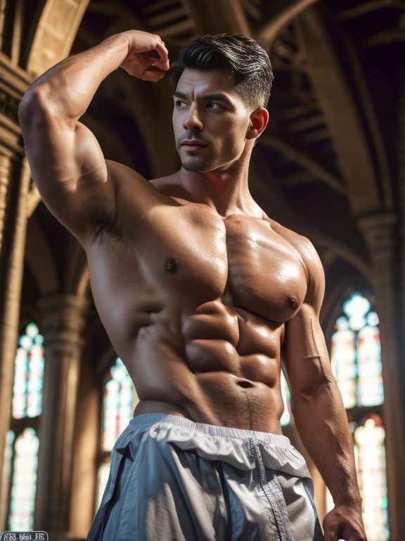 European males，35yo，Tall guy，Handsome guy with plump chest muscles，largeeyes，Sexy and charming expression，melancholy bright eyes，masseter membrane、well built、put on eyes、(eBlue eyes)，gay twinks、scantily clad、Brush cut！Nod and pull your head five times！！outdoor sports board！(高the detail8k)Dark skin！raise your eyes！open your eyes！ ((realistically)), Sexy white silk fabric！Raised sexy！[Dressed in white silk flowing fabric worn by sexy Romans！The cathedral has stained glass]! !!!dermis, [ 短发the detail, Shaved on both sides, silvery white ]!! ultra - detailed, Best quality at best, Strong light illumination, Focus sharp, theater audience, The upward lens is closer to the body, (( Lean Body Fat 15%，短发the detail！ shave the sides short, silver whey health, My chest is hairy, bodyhair, , 露出shaggy的腋窝, shaggy的腿, silber hair,)), Full body lesbian, musculousgigachad, Super buff and cool, aged 40, shaggy, a screenshot by Adam Dario Keel, reddit, Photographic realism, , Bigchest, Upper part of the body, Fluffy, Muscle tissue, attractive male, shaggy的身体, gigachad, Hideo Minaba, Chad handsome charming male，side ，Inspired by the realistic photos of Ludovit Fula, placed in a, sweaty abs, Well-defined abs, attractive body, flowers growing out of his body, [ silber hair ]!!, muscle men, tear drop, There are abs, muscle men纠缠在一起, six-pack, [ defined abs ]!!, sexy muscular body, musculous躯干,Strong masculine characteristics,35yo， masculine pose, David Gandhi, 35yo, male model, attractive male，Side Body("！, large bulge ":1.2),(dynamicposes:1.1), 大腿的tmasterpiece, Best quality at best, A high resolution, closeup portrait, malefocus, solofocus, of a man,  The erection，low angle hairstyle, Grow a beard, weight loss，Stay healthy, My chest is hairy, bodyhair, , Raised sexy，露出shaggy的腋窝, shaggy的腿, little beard, model poses, Surprising composition, Front view, HighDynamicRange, Bad laughs， , Eight-pack abs, Abs hair，, raise your hands high, 短发the detail, Shaved on both sides, silvery white, Grow a beard, spark of light, Sexy big bulge！，There are small protrusions in the abdomen, the detail, Belly and hairy belly are complicated， 8K post-production，musculous性格, Strong masculine characteristics, muscle men图片, Bulging muscles, muscle men, musculous大腿 ８ｋ 高the detail,电影灯光, hyper realisitc, 高the detail, Anatomically correct, ctextured skin,!high high quality,wide wide shot！全身Best quality at best, A high resolution, tmasterpiece, Guy、musculous、短发the detail、NSFW、Spacious size、Authentic texture、Upper part of the body、large bulge、、soles of feet、wastelands、training
