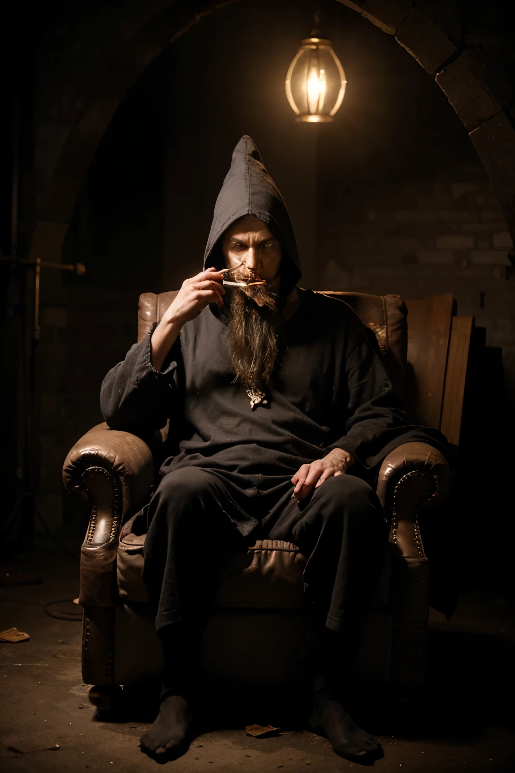 Super evil wizard chillin in his lair about to consume information on the dark arts while smoking a evil wizard blunt