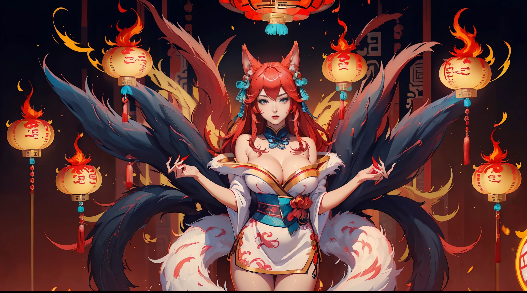 Ahri, ((((single person)))), ((((single girl)))), perfect breast, fur, ((full body dress)), highly detailed face, well defined face details, detailed face lighting, (((chinese aesthetics))), (((chinese aesthetic background))), ((red flames)), ((((8k ultra HD)))), red theme color scheme, ((((high quality photo)))), ((((extremely detailed)))), (photo realistic:1.2)