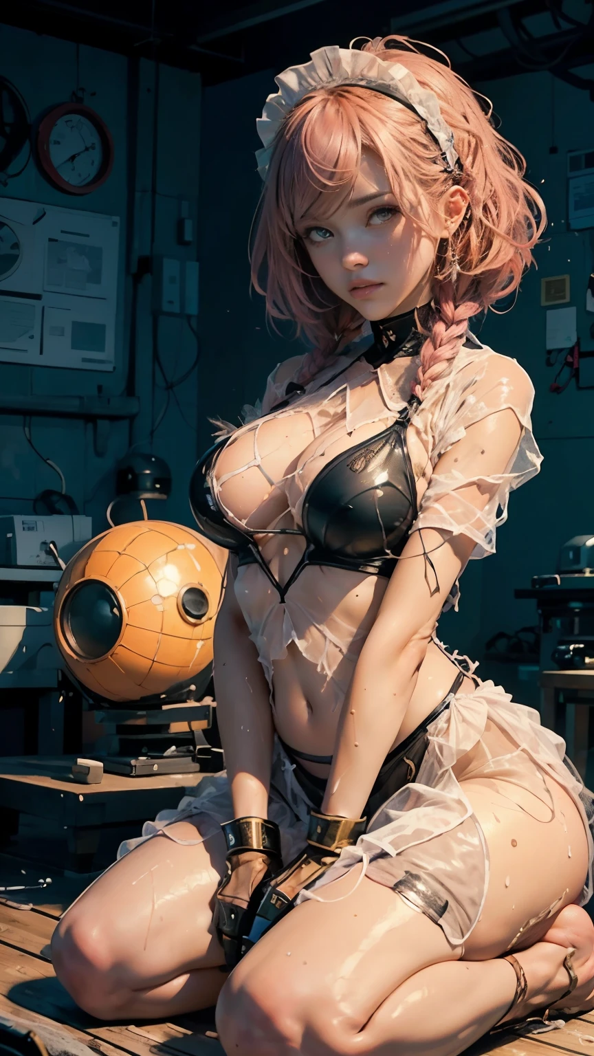 Best picture quality, 8K, tmasterpiece:1.3)), 2girls, Beautiful woman with slender abs:1.3, (Casual hairstyle, Leaky big breasts:1.2), shift dresses:1.1, Ultra-fine face, pink rose hair, ((underboob)),A detailed eye, 二重まぶた，(bdsm:1.3)，Transparent swimsuit at home, and its fullness, Wet clothes, hyper HD, Masterpiece, High details, High quality, Massut works of the highest quality, of the highest quality, hyper HD, max res, Very detailed, Clean skin, Anime, full body, Slender, Very cute,  girl, Braided hair, lying down, Wide open legs, Raised Legs, Erotic lingerie, half-shedding clothes, Half flows down, Wet clothes,, Clothing visible at the tip of the chest, Sweat, Light clothes, clothes with a see-through tummy, underbust, Embarrassed, Blushing, kneeling, sideviewblowjob, on her hands and knees, spread thighs, sexy pose, kneeling, sexy maid dress, blushing, fishnet outfit