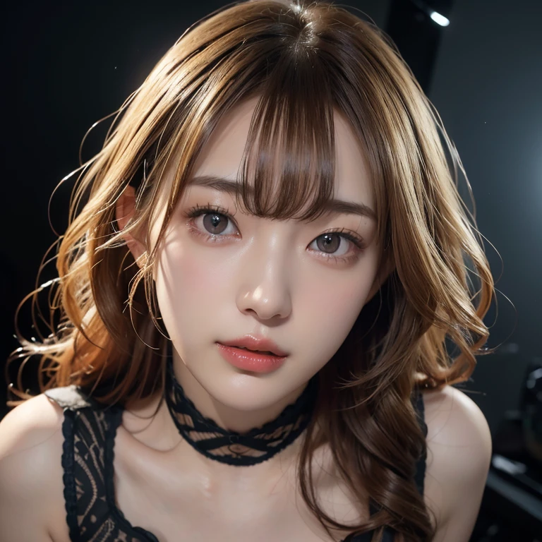 1girll, 160 cm,Korean JAV models ,23 years old,Soft body, blonde  hair, Wavy Hair,Whole body, hair grows to waist, Whole body,((From head to foot)),8K, Raw photo, Best Quality, masutepiece,Realistic, Photorealsitic,Cute(Front Focus), (In the Dark:1.6), photos realistic, Dynamic lighting, art  stations, poster for, voluminetric lighting, extra detailed face, 4 k'', awardwinning, 1girll, In the Dark, deepshadow, low tune, Cowboy Shot, Light blue sexy underwear、Colossal tits