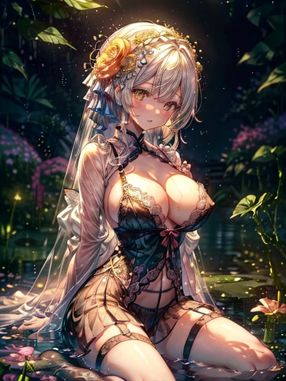 ((Finest quality)),(超A high resolution),(Ultra-detailed細),(Meticulous portrayal),((the most picturesque works of art),Ultra-Precision Art,The art of astounding depiction,Fantasyart:1.5, ((綺麗なおflorals々:1.5)),((Creeper:1.5)), (floralsに侵食された体:1.3),Glamorous body:1.3,fancy background effects、masterpiece、Fancy details、(NSFW 1.1), ((1girl in)), ((masutepiece)), ((Highly detailed:1.3)), 透き通ったEauの中で,beautiful woman entering the lake, ((long yellow hair)), Wet hair, Wearing a light transparent dress, clothed bathing, steam, (Eauに浮かぶバラのfloralsびら:1.8), Early morning light, Ivory Gold AI, windows, Crepscular lighting, 、Lace sheer underwear、very very gigantic boobs、pink nipples、Pink areola,透けて見えるpink nipples、透けて見えるPink areola、lace and string shorts.、princess carry,Sexy lingerie with lace and strings,See-through sexy lingerie,Transparent lingerie、translucent dress、pearlsescent、pearls、Sexy Harness、Sexy garter belt、Sexy Stockings、Well equipped,intimate, rose garden、Multicolored roses、lake with floating roses、Lying down、Open legs、Spread your legs、Open thighs、Eauに浸かる、Wet body、Eauしぶき、ゴージャスなfloralsの装飾、大きなflorals、stylish hair、a moonを, lantern, Night, Solo, Eau遊び, Eauを, hair flower, flower, plein air―, skyporn, full a moonを, Rain, lantern, Eauにぬれて clothes, skyporn, Eauにぬれて hair (((masutepiece),(the Extremely Detailed CG Unity 8K Wallpapers),Best Quality,Cinematic lighting,Detailed background,Beautiful detailed eyes,Bright pupils, (extremely delicate and beautiful),(Beautiful and detailed eyes description), Ultra-detailed,masutepiece,)),((Yellow eyes))、a moon, paper lanterns, hair adornments, wet, Eau遊び, Eau, ((florals, florals,藤のflorals、大量の藤のflorals))、 plein air, 天空, 満a moon, paper lanterns, wet服, Reflectors, wet髪 (((masterpiece),(the Extremely Detailed CG Unity 8K Wallpapers)、top-quality、电影灯光、细致背景、beatiful detailed eyes、Bright pupils、(extremely delicate and beautiful)、(Beautiful and detailed eyes description)、Ultra-detailed細、masterpiece、))