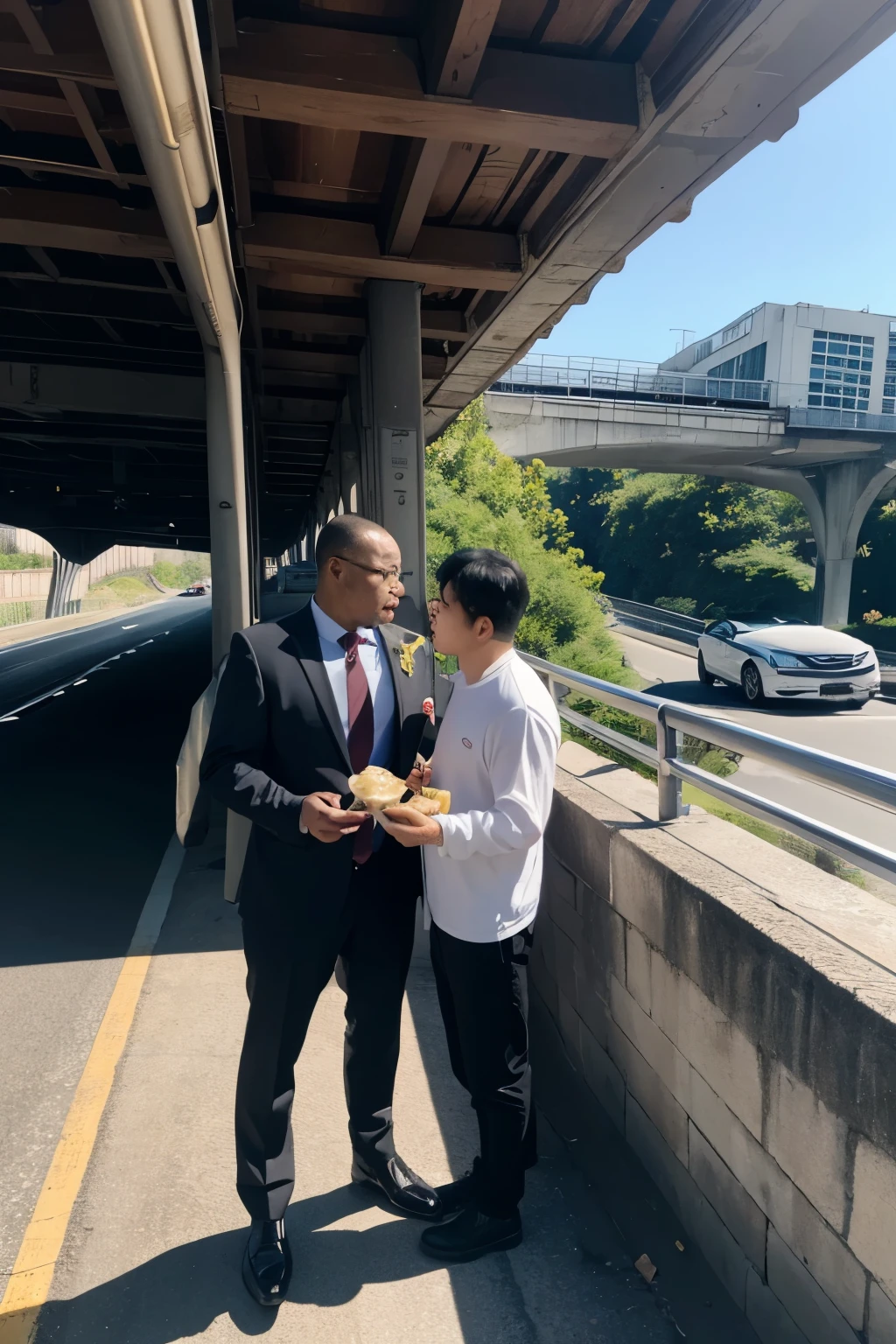 Eating dumplings on the viaduct,There's a Cullinan under the bridge,Two strong men walked out of the car with AKs in their hands.