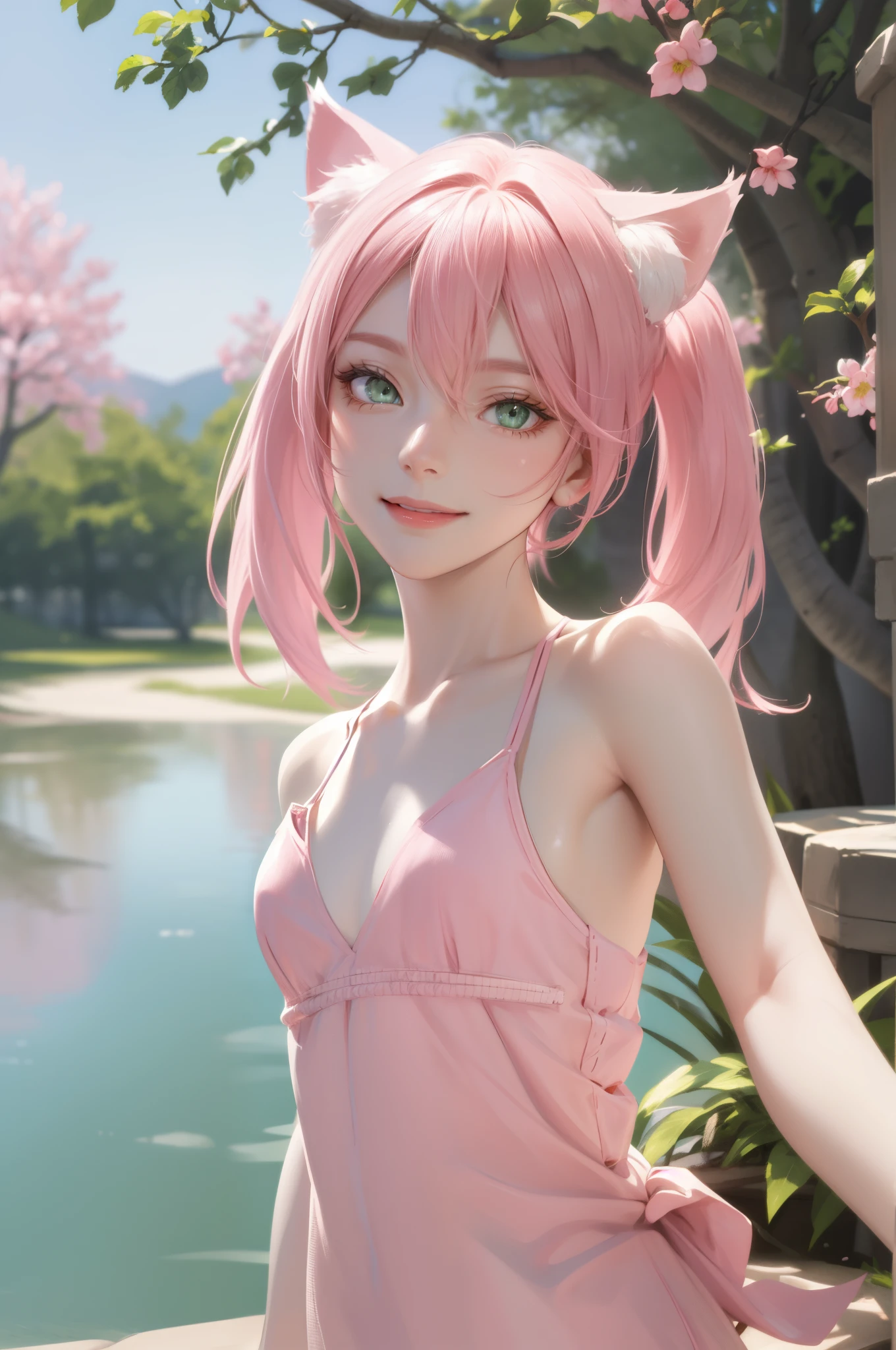 highly detailed face, light green eyes, looking at camera, smile, highly detailed eyes,