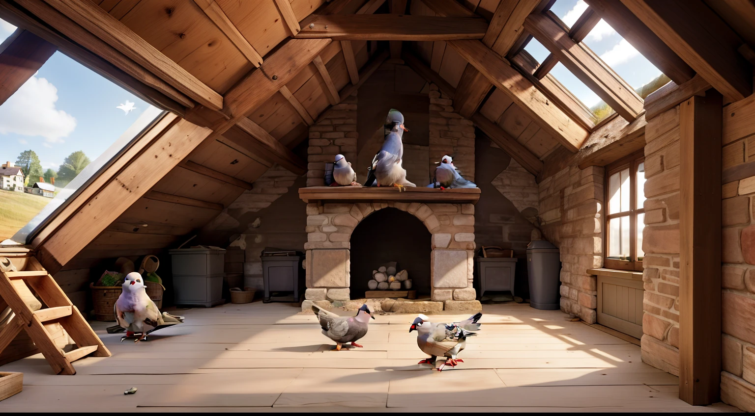 Pigeon loft: a room on the top floor of old houses, especially in the countryside, often located in the attic, used for breeding pigeons. In cases where a separate structure or elevation is specifically designed for this purpose, it is more commonly referred to as a dovecote