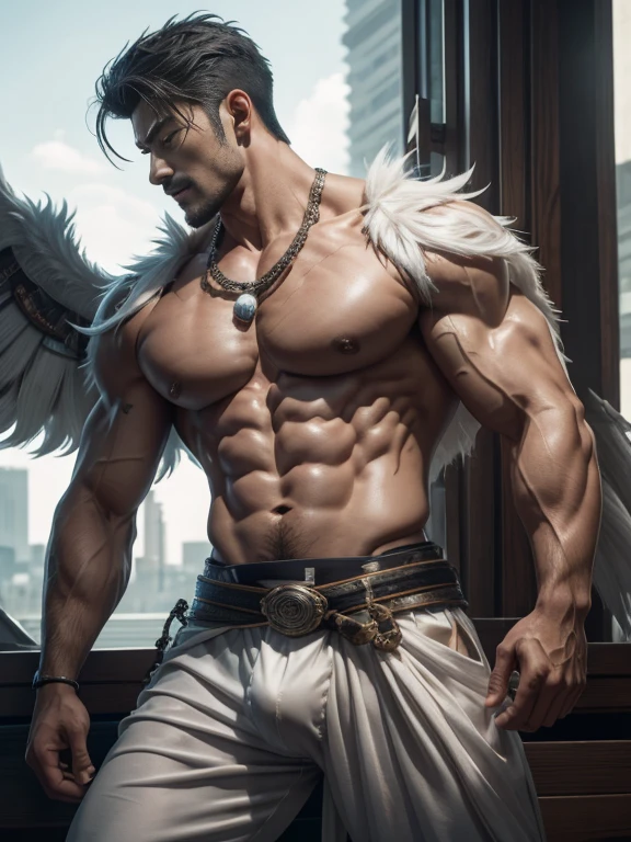 masseter membrane、well built、put on eyes、((Have a pair of huge open wings))，largeeyes！largeeyes！Straight nose！largest wing root，Has a pair of white feather wings、30 age old、gay twinks、scantily clad、Brush cut！Nod and pull your head five times！！outdoor sports board！(高the detail8k)Dark skin！raise your eyes！open your eyes！ ((realistically)), Sexy white silk fabric！Raised sexy！[Dressed in white silk flowing fabric worn by sexy Romans！The cathedral has stained glass]! !!!dermis, [ 短发the detail, Shaved on both sides, silvery white ]!! ultra - detailed, Best quality, Strong light illumination, Focus sharp, theater audience, The upward lens is closer to the body, (( Lean Body Fat 15%，短发the detail！ shave the sides short, silver whey health, My chest is hairy, bodyhair, , 露出shaggy的腋窝, shaggy的腿, silber hair,)), Full body lesbian, Muscular吉加查德, Super buff and cool, 30 age old, shaggy, a screenshot by Adam Dario Keel, reddit, Photographic realism, , and face, artem, Bigchest, Upper part of the body, Fluffy, Muscle tissue, attractive male, shaggy的身体, Gigachard The Art of Muscular Abnormality, New row added, Tanaka Ryu HD, fukaya yuichiro, Yoshifumi Ujima, akikazu mizuno, style of kentaro miura, Shen Hangga, shin-hanga, yoshida , Tanaka Ryu HD, New row added, fukaya yuichiro, Yoshifumi Ujima, akikazu mizuno, style of kentaro miura, Shen Hangga, shin-hanga, yoshida, Hideo Minaba, Chad handsome charming male，side ，Inspired by the realistic photos of Ludovit Fula, placed in a, sweaty abs, Well-defined abs, attractive body, flowers growing out of his body, [ silber hair ]!!, muscle men, tear drop, There are abs, muscle men纠缠在一起, six-pack, [ defined abs ]!!, sexy muscular body, Muscular躯干,Strong masculine characteristics,35yo，Tony Leung, :: sport, 32years old, masculine pose, David Gandhi, 35yo, male model, Sold for 50 years，Zhu Yilong, attractive male，Side Body("！, large bulge ":1.2),(dynamicposes:1.1), 大腿的tmasterpiece, Best quality, A high resolution, closeup portrait, malefocus, solofocus, of a man, Sold for 50 years, The erection、Ai Jia、low angle hairstyle, Grow a beard, weight loss，Stay healthy, My chest is hairy, bodyhair, , Raised sexy，露出shaggy的腋窝, shaggy的腿, little beard, model poses, Surprising composition, Front view, HighDynamicRange, Bad laughs， , Eight-pack abs, Abs hair，, raise your hands high, 短发the detail, Shaved on both sides, silvery white, Grow a beard, spark of light, Sexy big bulge！，There are small protrusions in the abdomen, the detail, Belly and hairy belly are complicated， 8K post-production，Muscular性格, Strong masculine characteristics, muscle men图片, Bulging muscles, muscle men, Muscular大腿 ８ｋ 高the detail,电影灯光, hyper realisitc, 高the detail, Anatomically correct, ctextured skin,!high high quality,wide wide shot！全身Best quality, A high resolution, tmasterpiece, Guy、Muscular、短发the detail、NSFW、Spacious size、Authentic texture、Upper part of the body、large bulge、、soles of feet、wastelands、training