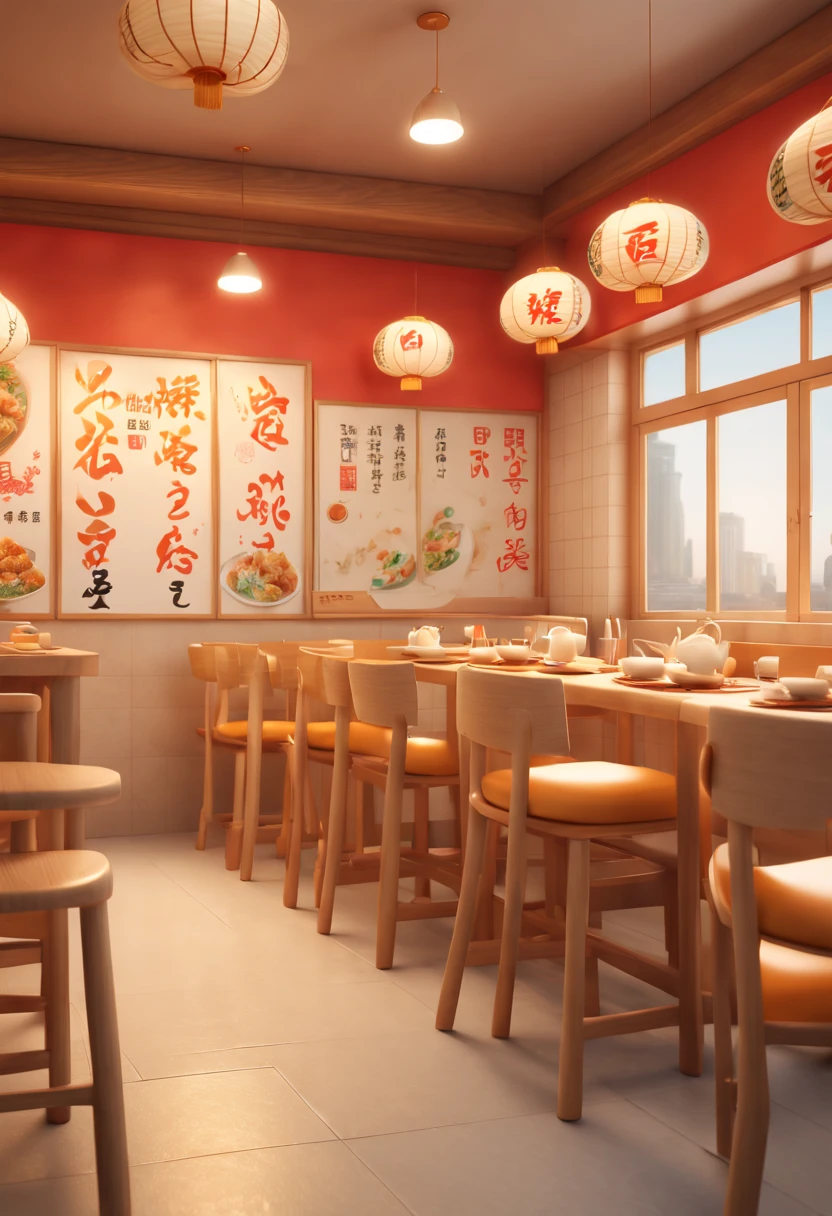 by Richard Scarry, clean and tidy restaurant, Crescent Dumplings, gyoza, Chinese wontons, octane render, enhance, intricate, (masterpiece, Representative work, official art, Professional, unity 8k wallpaper:1.3)