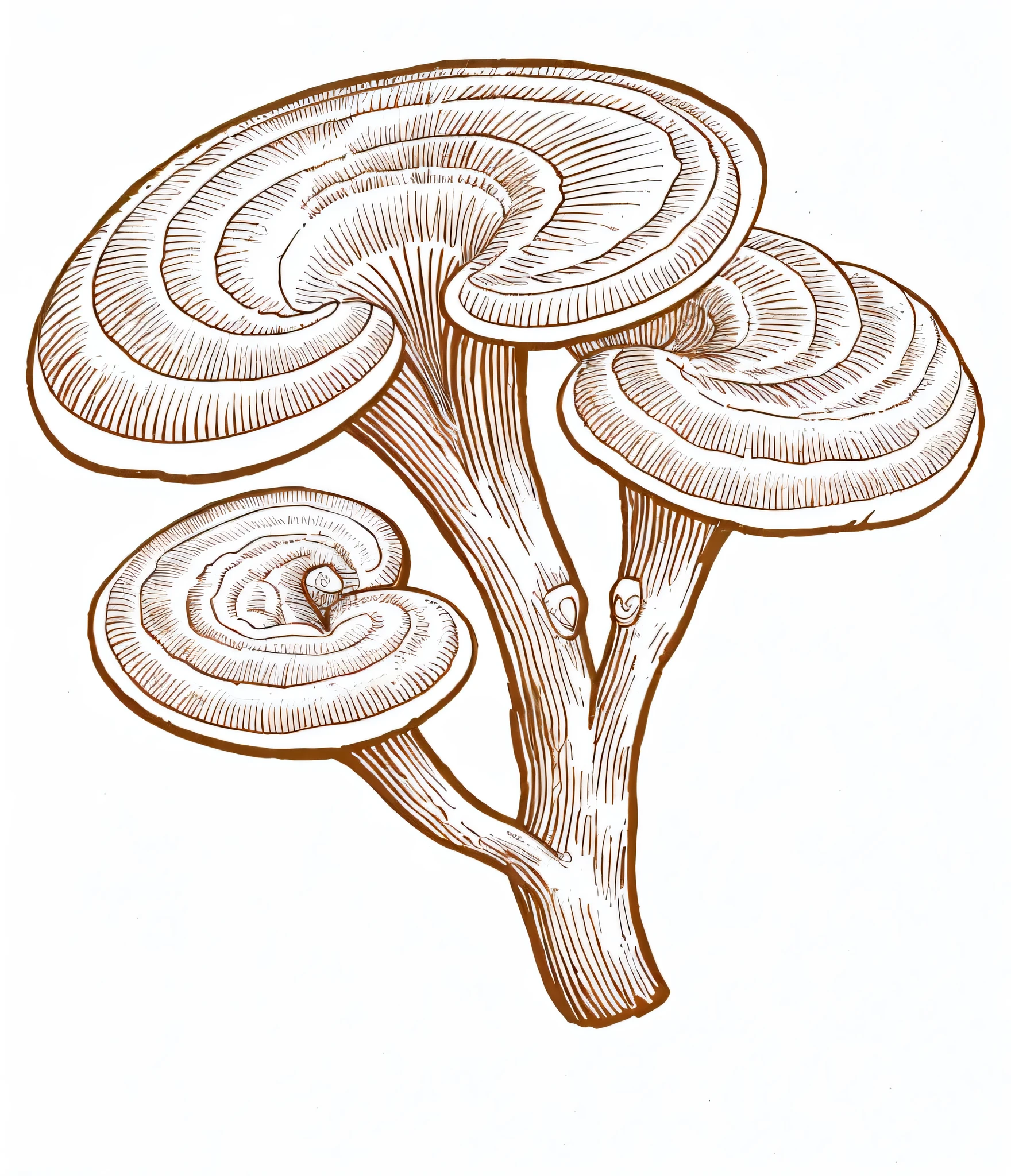 a drawing of a group of muCogumelos on a tree branch, Cogumelos, made of muCogumelos, Cucumber, muCogumelos, muCogumelos grow from the body, magic Cogumelos, Cogumelos, Cogumelos trees, engraving illustration, muCogumelos style and macro style, Cogumelos, Cogumelos cap, high detail illustration, magic muCogumelos, hen of the woods muCogumelos, Hand drawn illustrations, herbaceous plant, 真Cogumelos学家