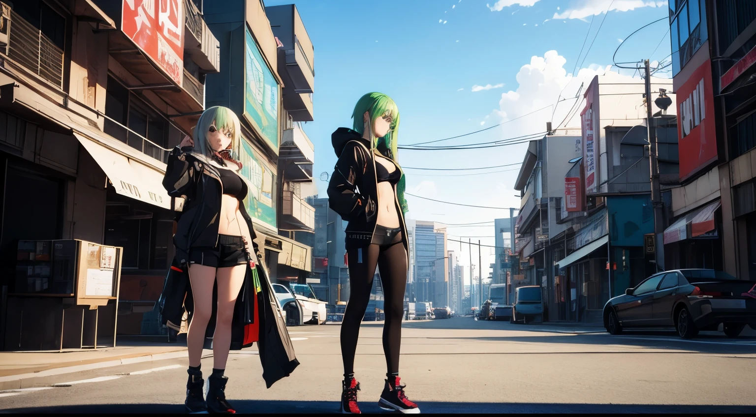 anime girl with green hair, anime girl leaning on a green Toyota ae86 Trueno car in a parking lot, realistic anime 3 d style, style anime, anime style. 8k, anime style 4 k, style of alena aenami, realistic anime artstyle, anime styled 3d, anime realism style, anime vibes, clean detailed anime style, realistic anime art style, style of aenami alena, cyberpunk anime girl in bikini and hoodie, anime style 4 k, cyberpunk sexy bikini,