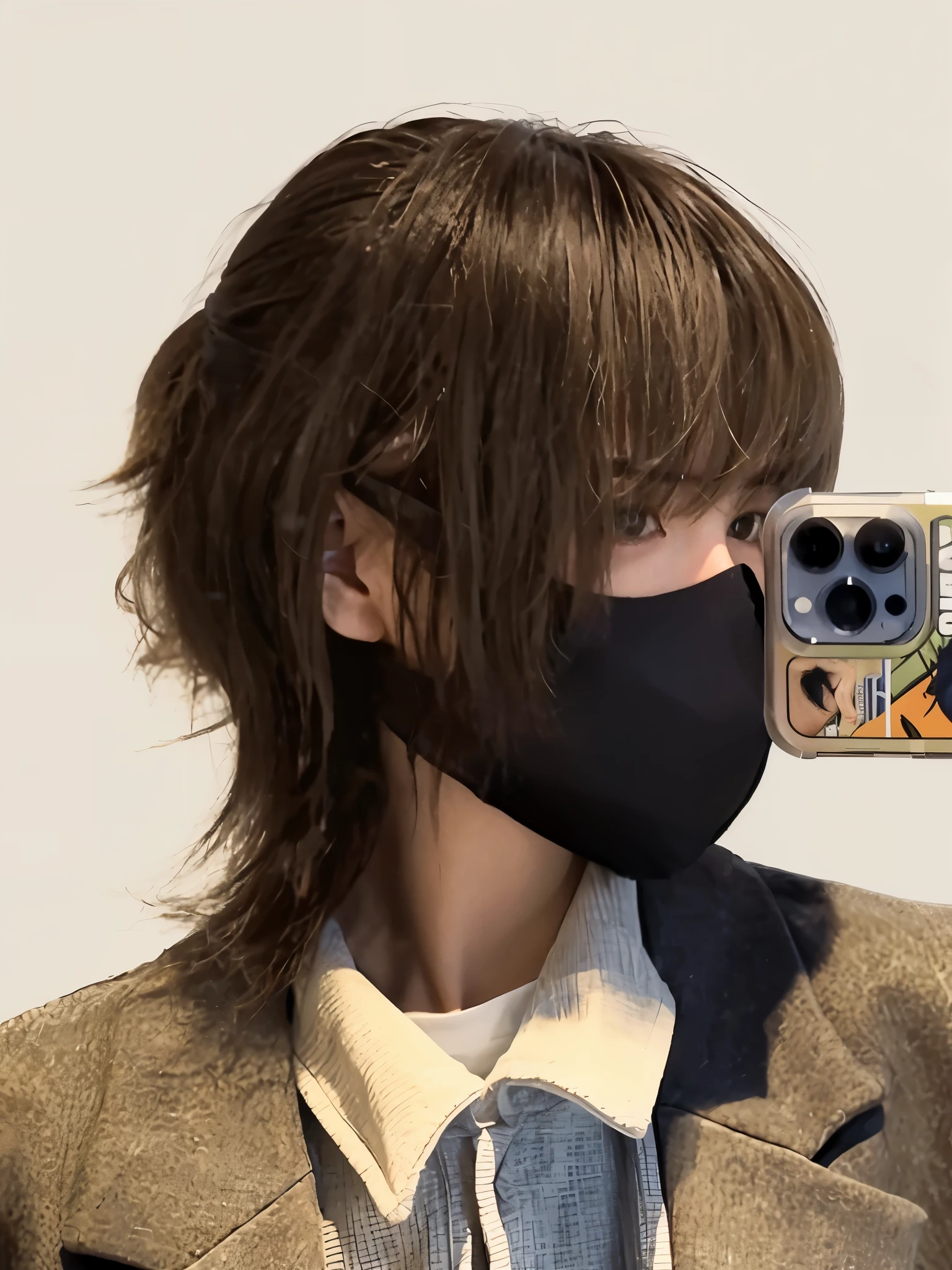 there is a man taking a selfie with a camera and a masks, wearing all black mempo masks, wearing masks, wearing a masks, one single masks, no face masks, masksing, wearing facemasks, masksed person in corner, full masks, facemasks, dust masks, Face half-covered, unsharp masks, ( ( masks ) ), designer