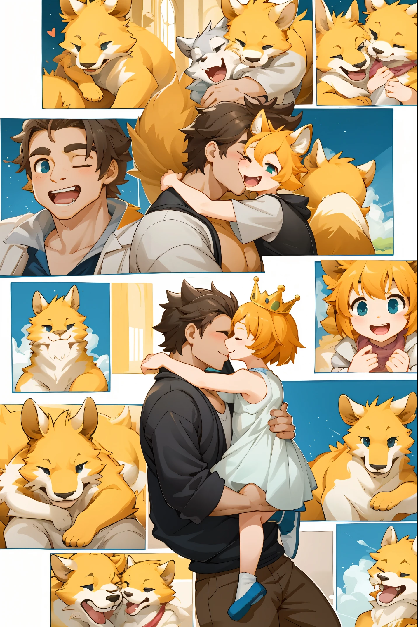highres, unparalleled masterpiece, absurdres, love story of human Children girls and large animals, Height difference, Physical difference, perfect ???????, smile, joyful, play with, Princess carry, piggyback, assorted poses, hugs, smile, happy, assorted angles, assorted facial expression, full body,