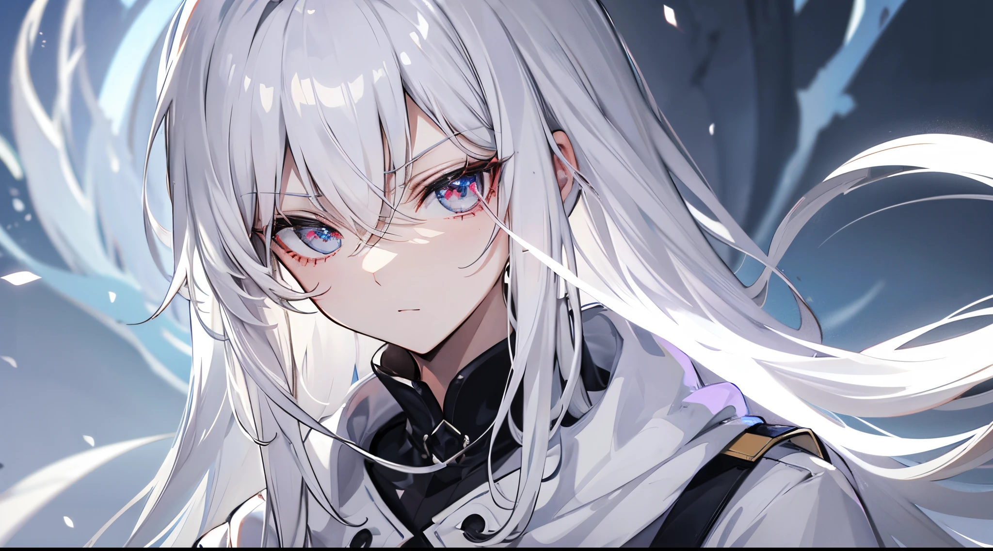 white hair、glaring