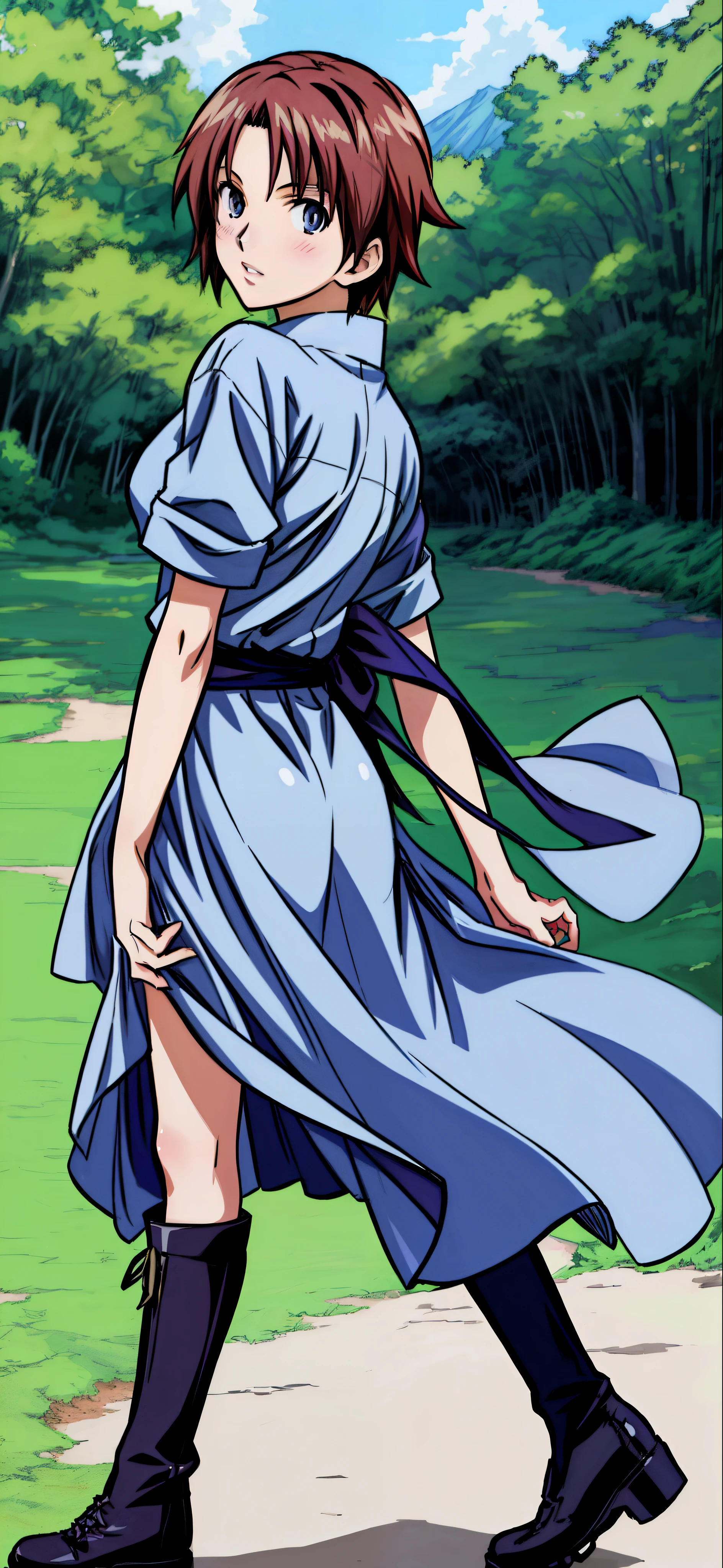 (Best Quality,4K,8K,hight resolution,masutepiece:1.2), Ultra-detailed, (Realistic,photoRealistic,photo-Realistic:1.37), meadow girl, blush,pink long skirt dress, ,White socks,Black short boots,Beautiful detailed eyes, Beautiful detailed lips, extremely detailed eye and face, long eyelashes, Realistic anime 3D style, Smooth Anime CG Art, Digital rendering by Makoto Shinkai, Moe Anime Art Style, photoRealistic rendering of an anime girl, Shinkai Makoto style, Cute anime girl visuals, Realistic young anime girl, girl fan art, Created by Anime Artist'studio of.
