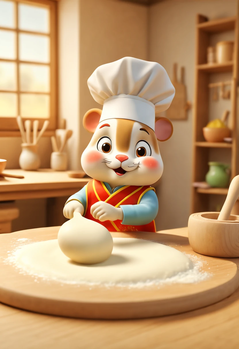 by Richard Scarry, make dumplings, (Rolling pin), kneading dough, flour, Chinese, octane render, enhance, intricate, (masterpiece, Representative work, official art, Professional, unity 8k wallpaper:1.3)